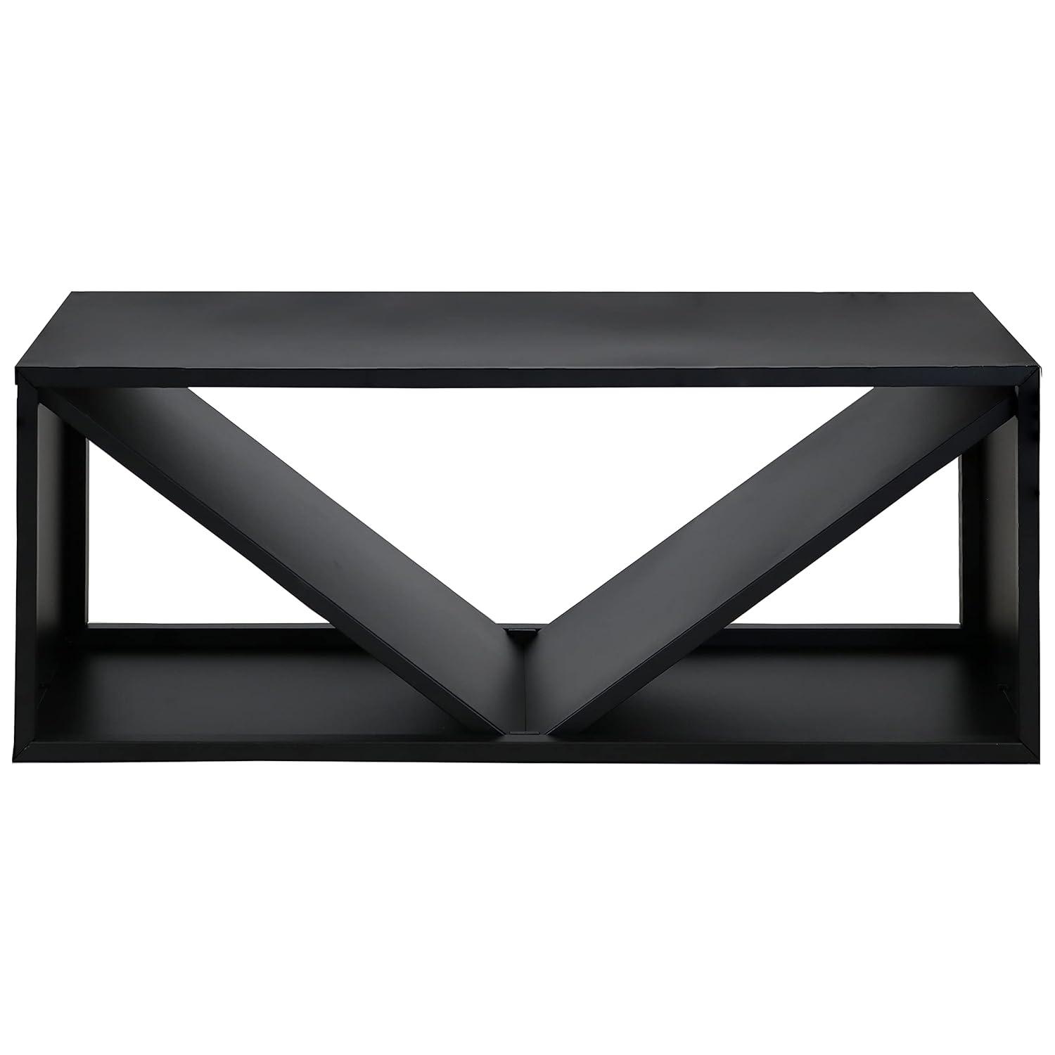 Sunnydaze Indoor/Outdoor Steel Triple Triangle Fire Pit or Fireplace Firewood Log Rack Storage Holder - 41" - Black