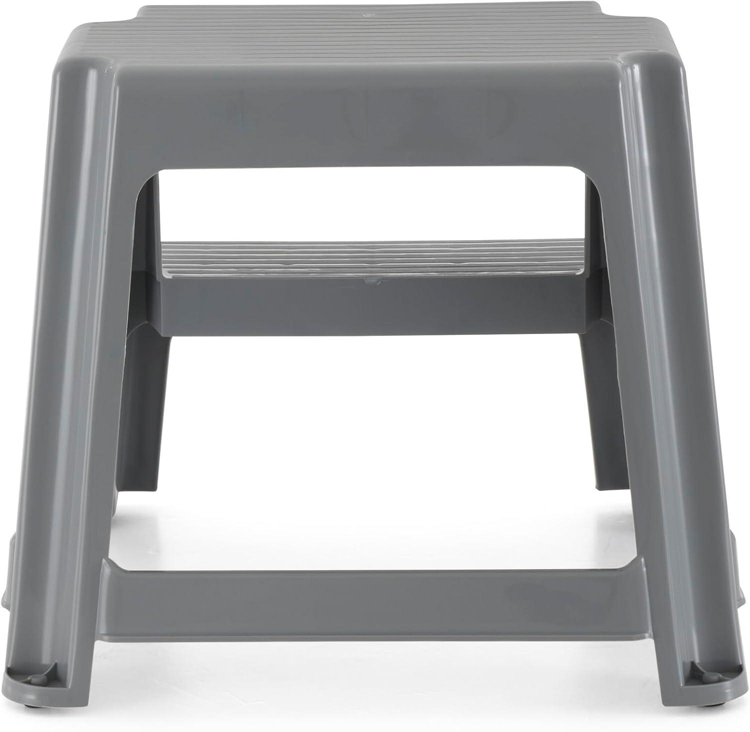 Gracious Living Plastic 2-Step Stool, Portable Step Stool for Home or Work, 16 Inches Tall, Gray