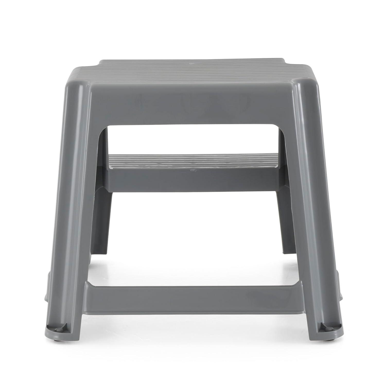 Gracious Living Plastic 2-Step Stool, Portable Step Stool for Home or Work, 16 Inches Tall, Gray