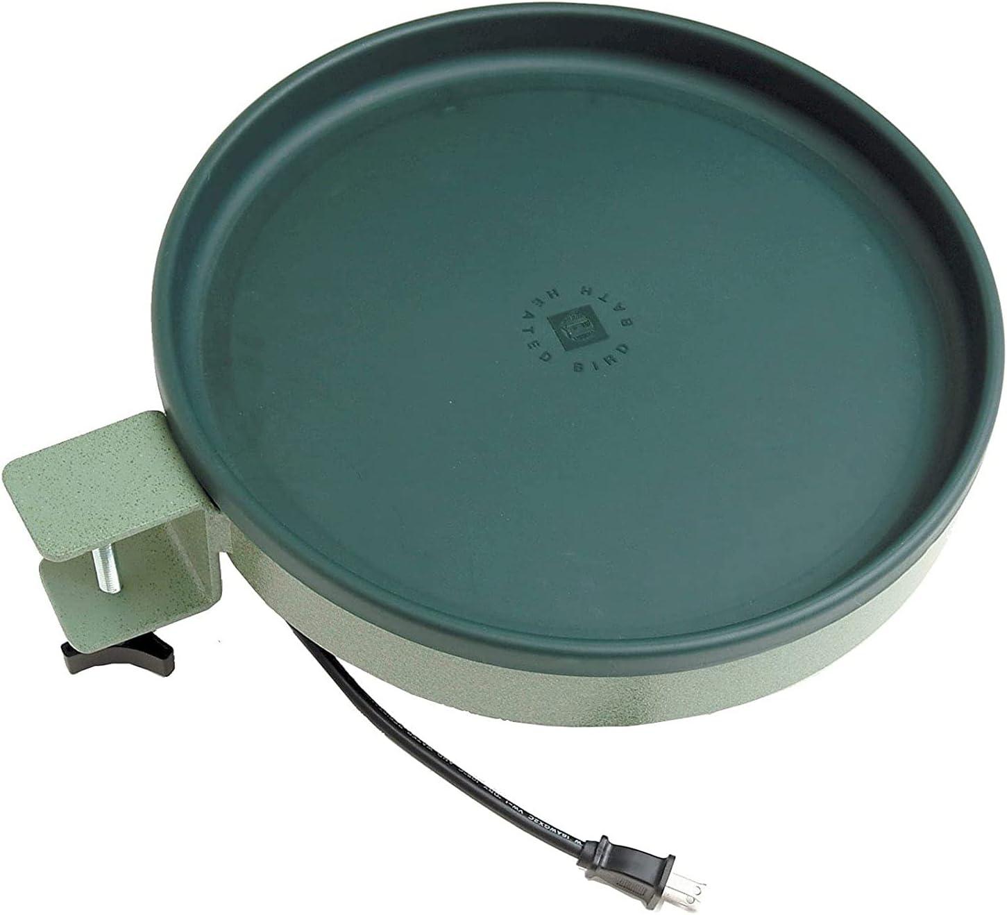 Green Plastic 14-Inch Heated Outdoor Birdbath