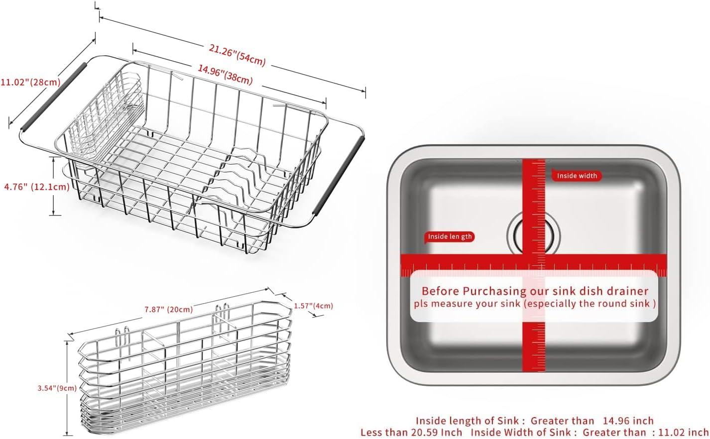 Adjustable Stainless Steel Dish Drying Rack with Utensil Holder