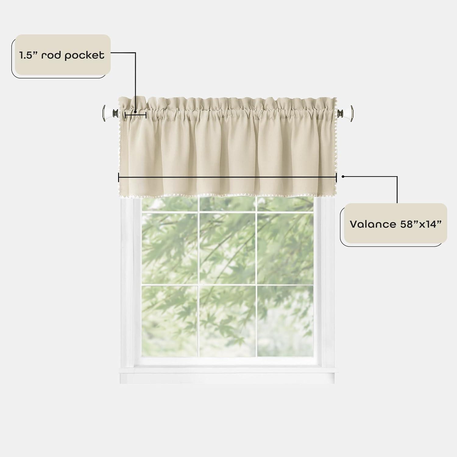 Achim Kendal Solid Rod Pocket Light Filtering Curtain Valance, Tan/White, 58" x 14"