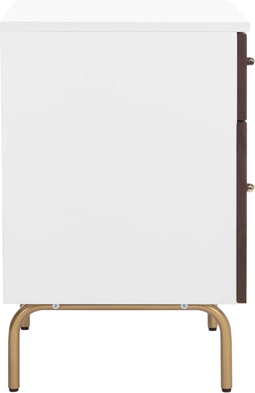 Genevieve 2 Drawer Nightstand - Walnut/White/Gold - Safavieh.