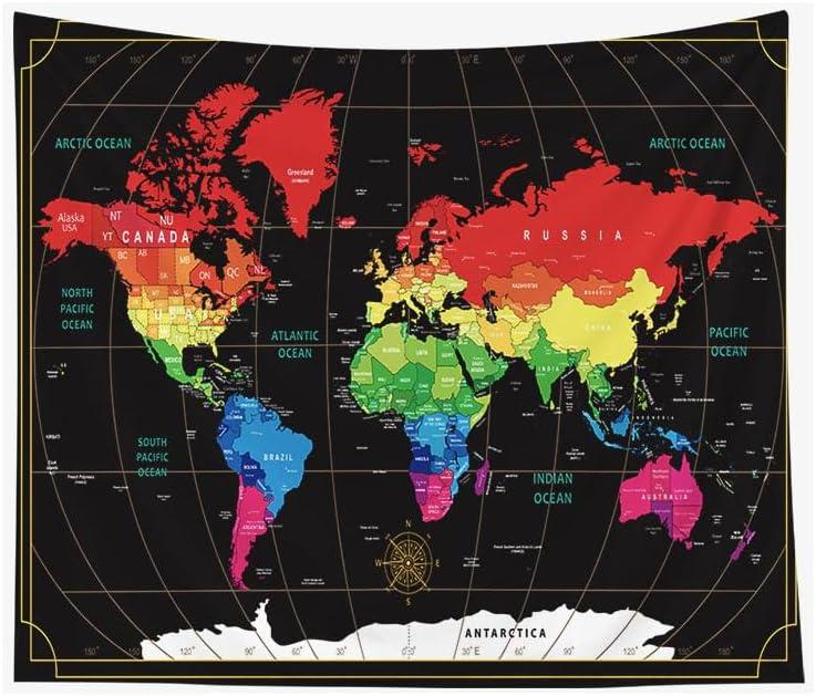 CAPSCEOLL Map Wall Art, Tapestry Wall Decor Tasperty - Toque Guest Room and Dinning Room - 60X60 Inches, Black Red