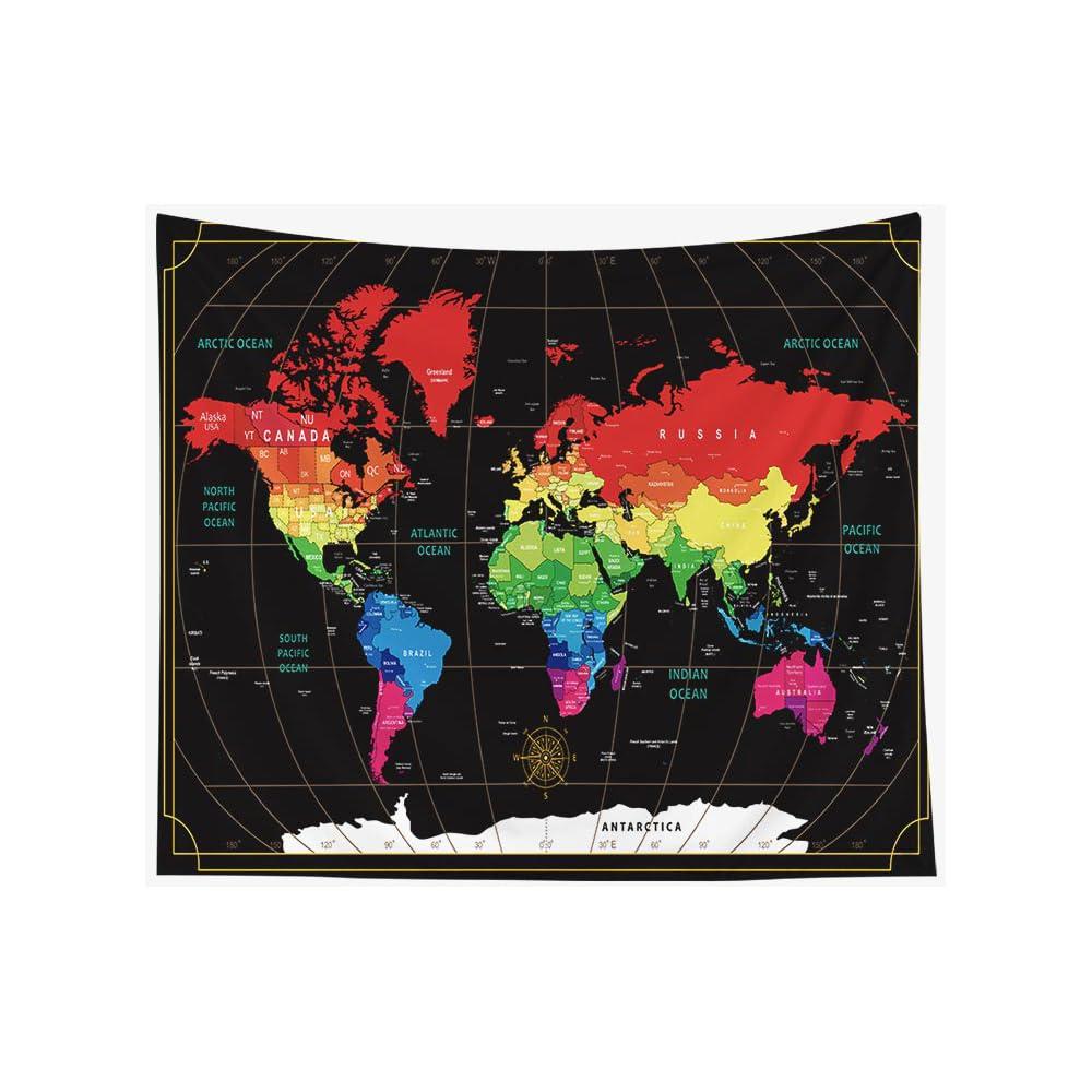 CAPSCEOLL Map Wall Art, Tapestry Wall Decor Tasperty - Toque Guest Room and Dinning Room - 60X60 Inches, Black Red