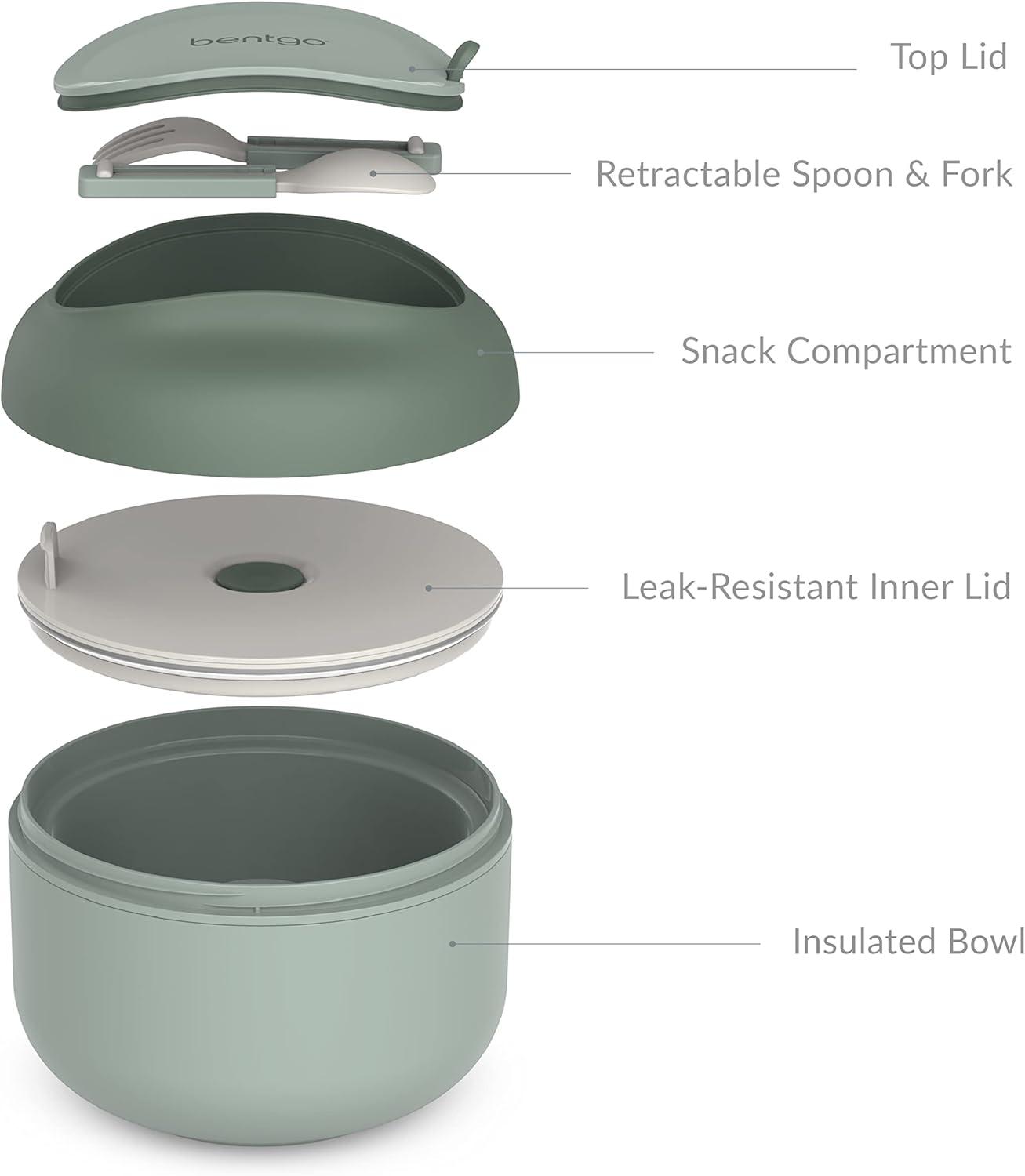 Bentgo Bowl Insulated Leakproof Bowl with Collapsible Utensils & Snack Compartment