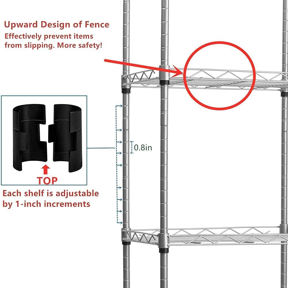 Adjustable Black Wire 6-Shelf Storage Rack for Kitchen and Bathroom