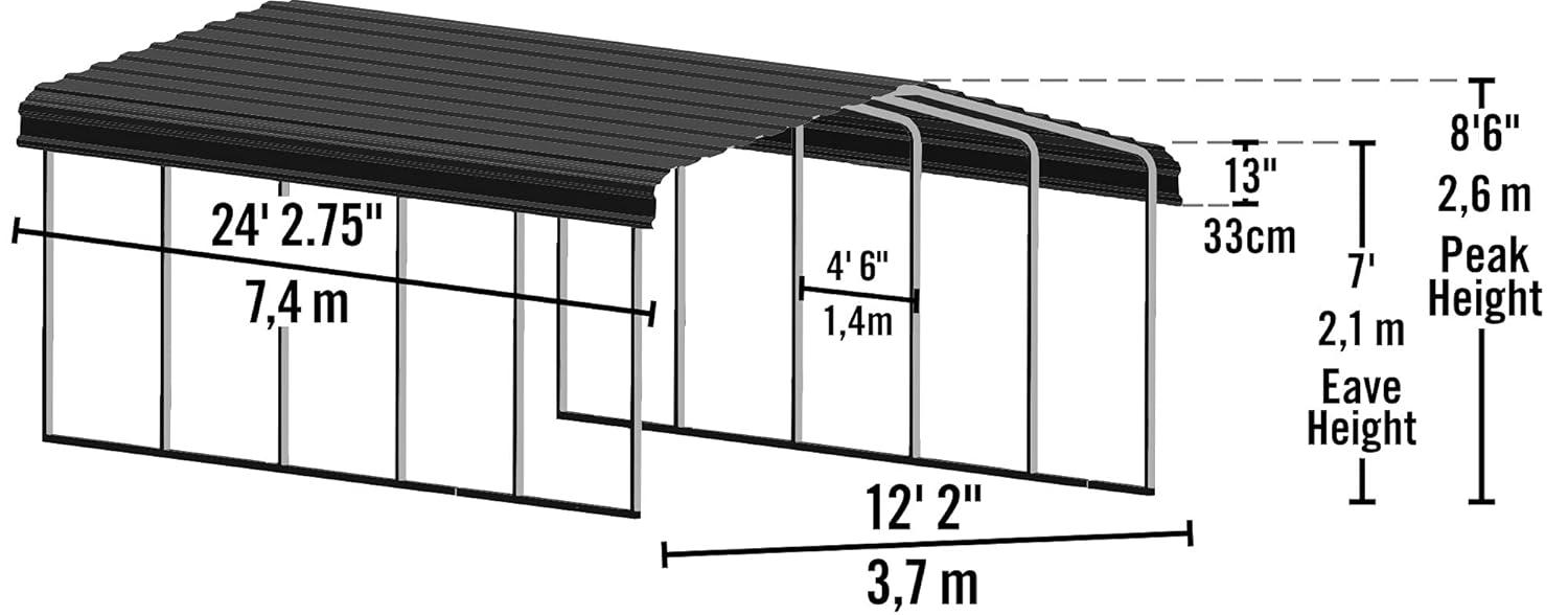 Arrow Steel Carport, Galvanized Black/Charcoal