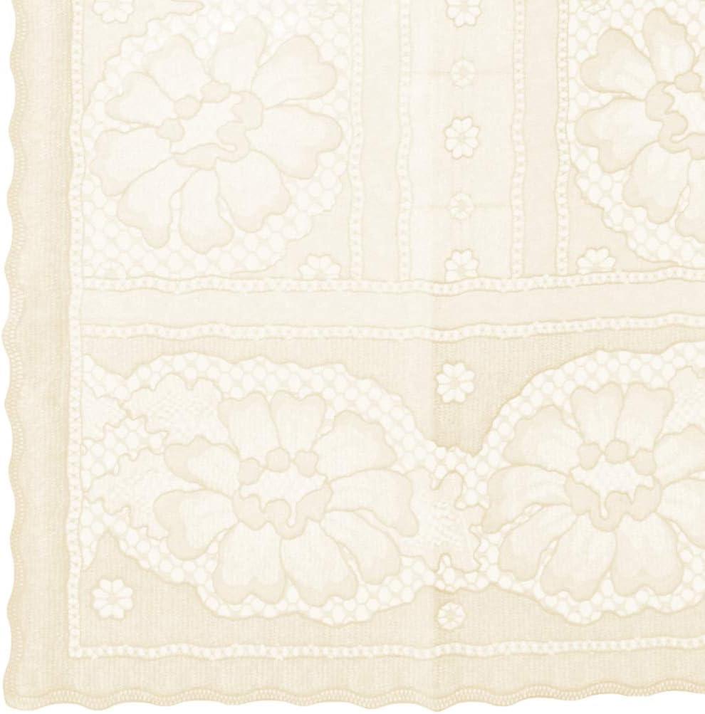Ivory Floral Lace Heavyweight Vinyl Shower Curtain with Hooks