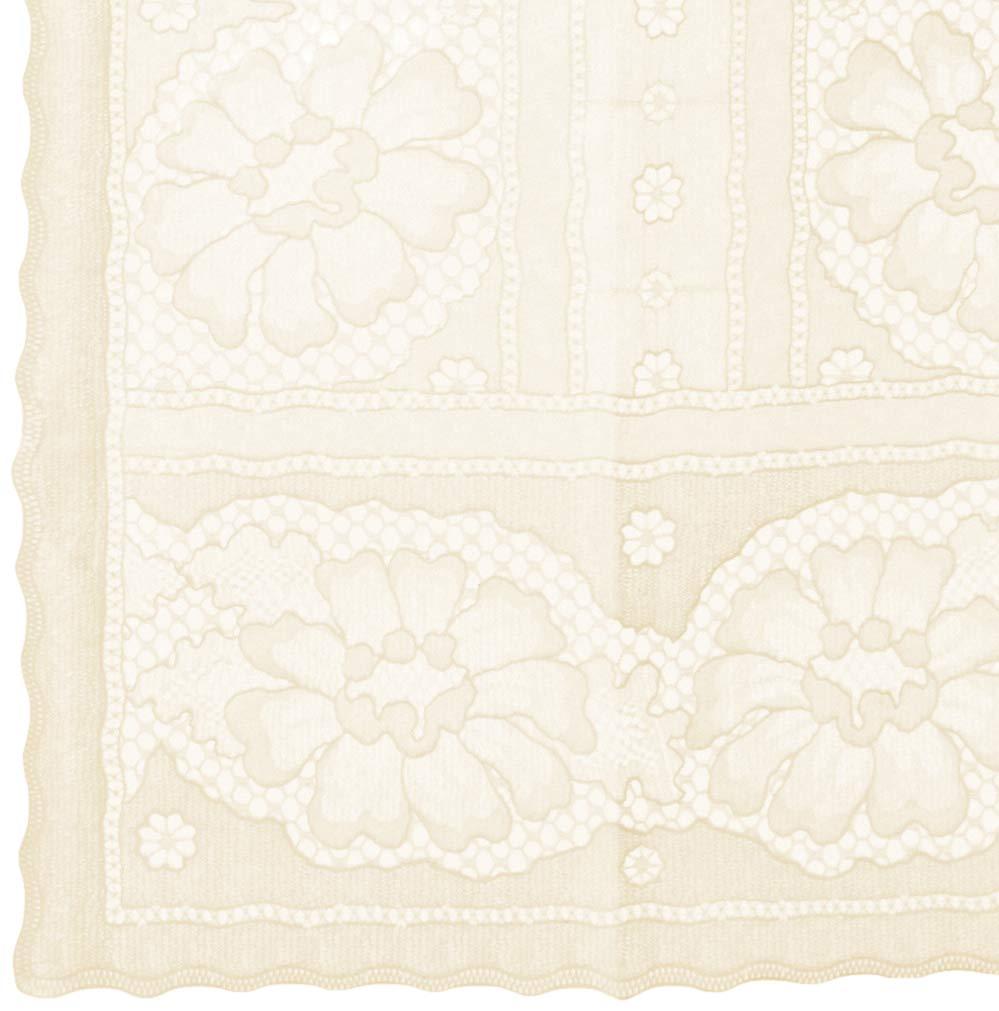 Ivory Floral Lace Heavyweight Vinyl Shower Curtain with Hooks
