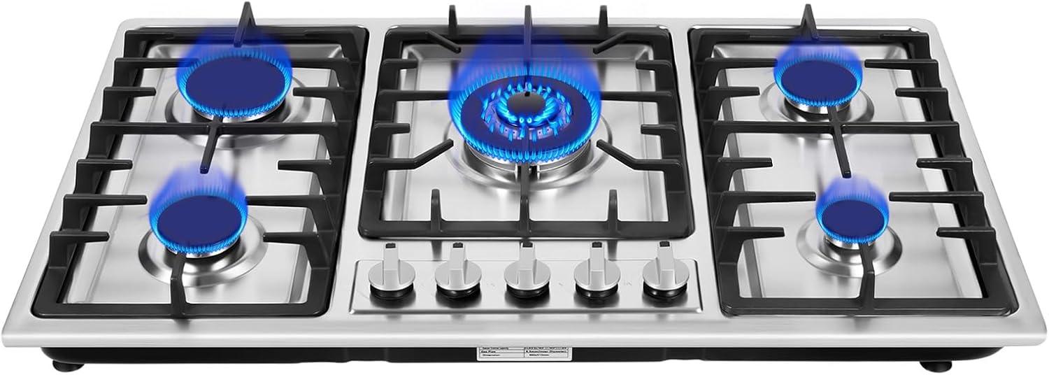 34" Stainless Steel 5-Burner Built-In Gas Cooktop