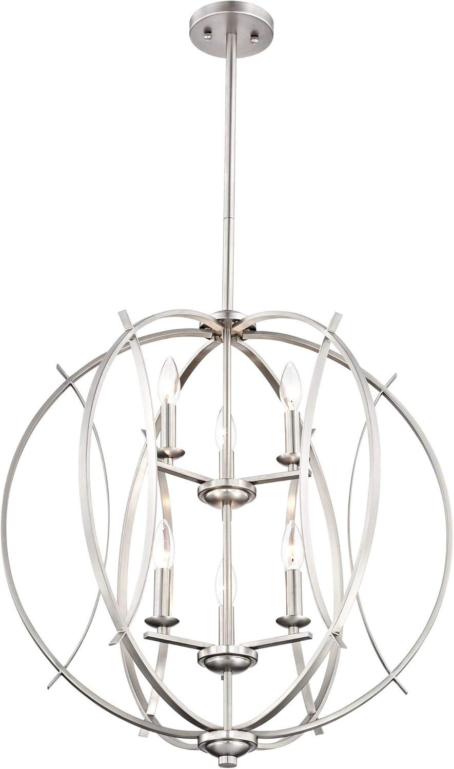 Possini Euro Design Spherical Brushed Nickel Large Chandelier 24" Wide Modern 6-Light Fixture for Dining Room House Foyer Kitchen Island Entryway Home