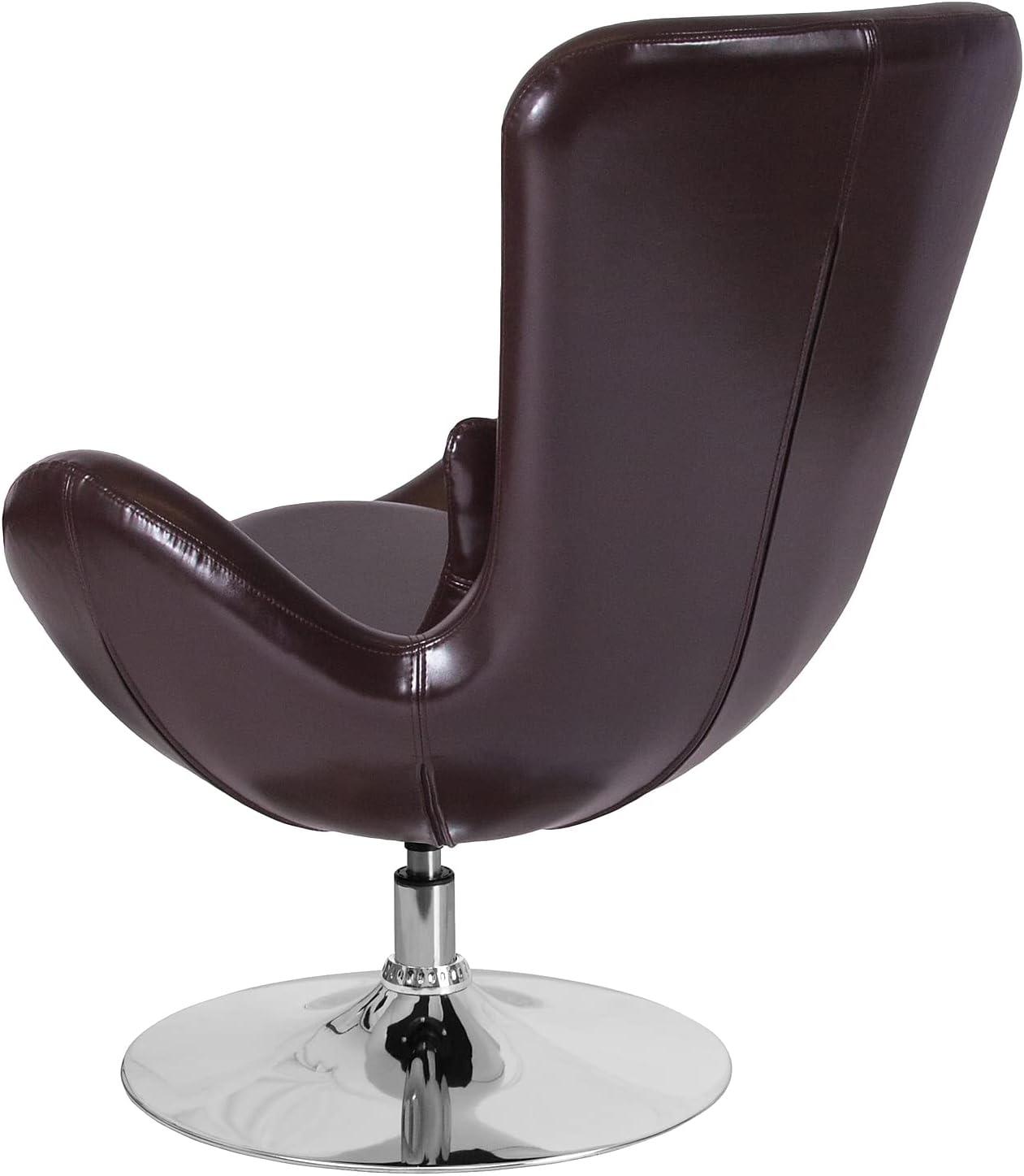 High Back Brown LeatherSoft Swivel Lounge Chair with Chrome Base