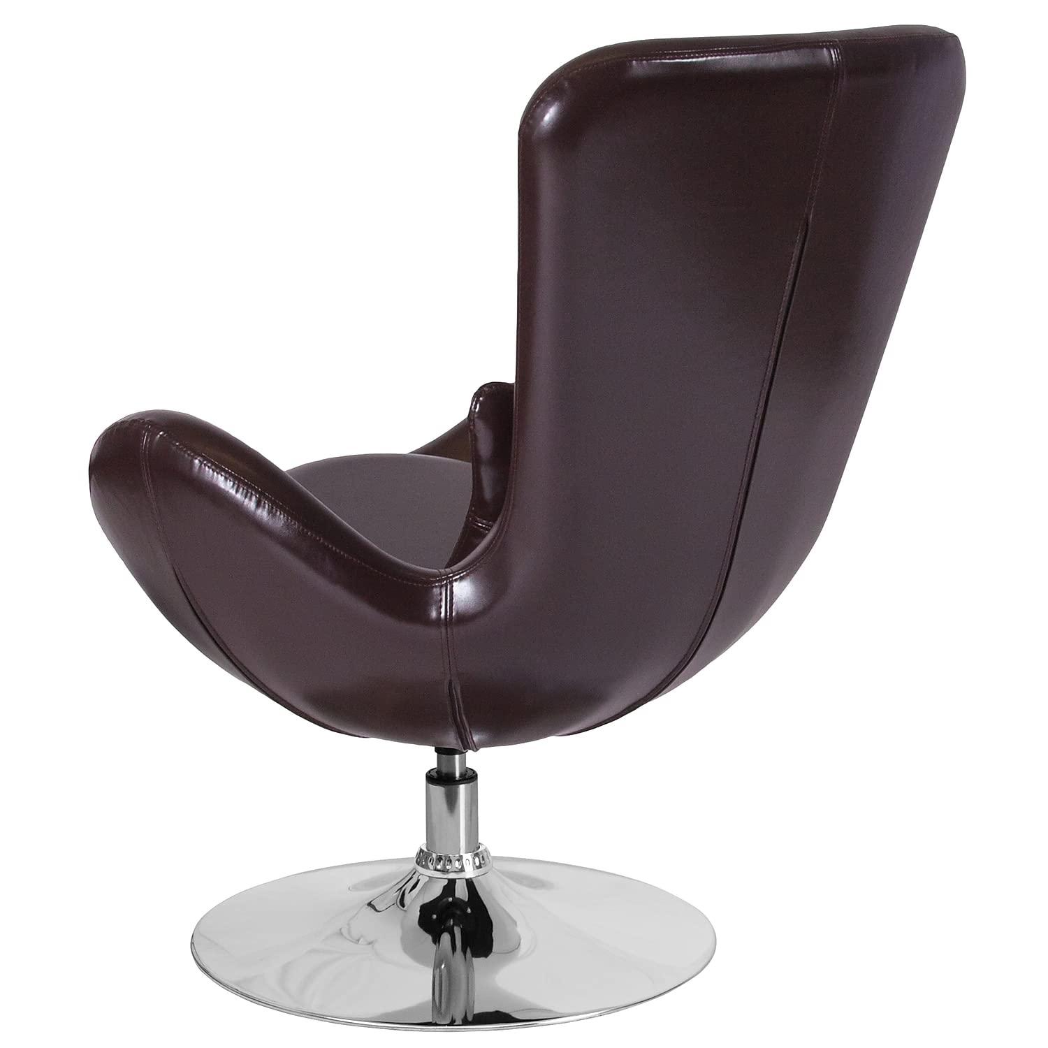 High Back Brown LeatherSoft Swivel Lounge Chair with Chrome Base