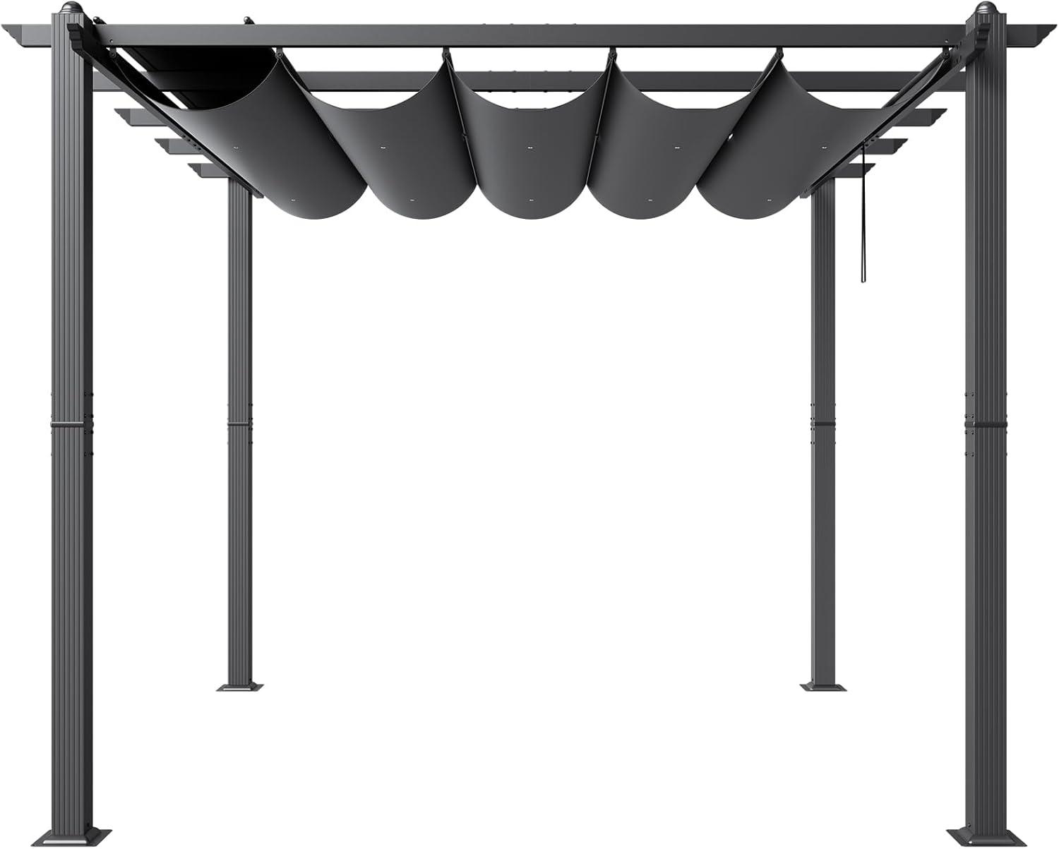 Gray Aluminum Outdoor Pergola with Retractable Canopy