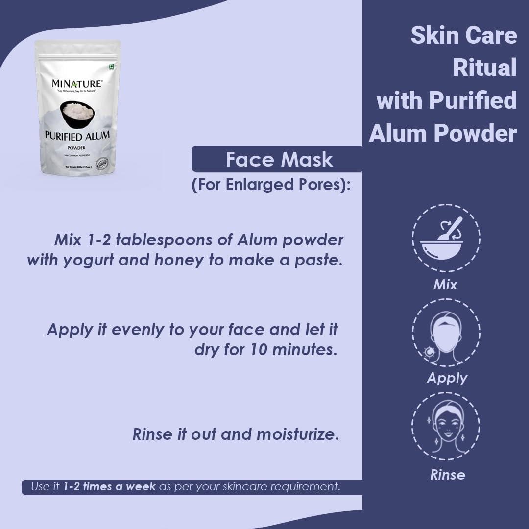 Mi Nature Alum Powder Potassium (Fitkari/Phitkari) -100% Natural Skincare for Acne, Odor Control & Water Purification Face Mask for |Pore Refining 100g |Face Pack Powder |Cruelty-Free