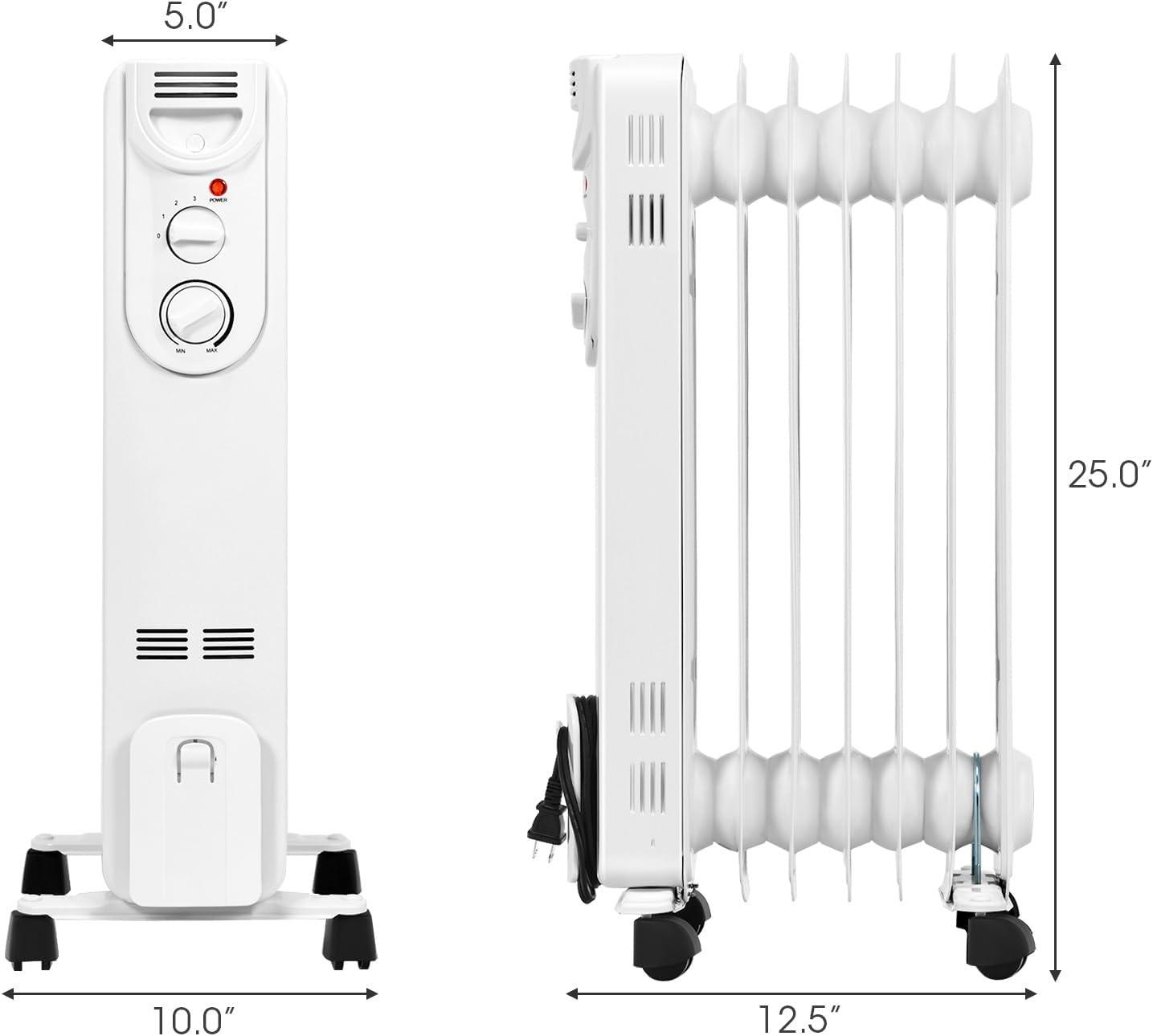 Nestora Oil Filled Radiator Heater, 1500W Portable Space Heater with Adjustable Thermostat, Tip-over & Overheated Protection, 3 Heat Settings with Quiet Operation, Electric Heater for Home and Office