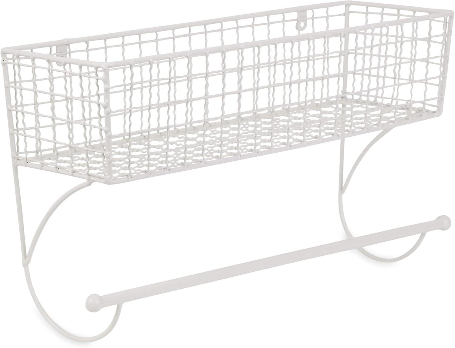 DII Rustic Farmhouse Bathroom Decor, Metal Storage, Large Towel Bar, Antique White