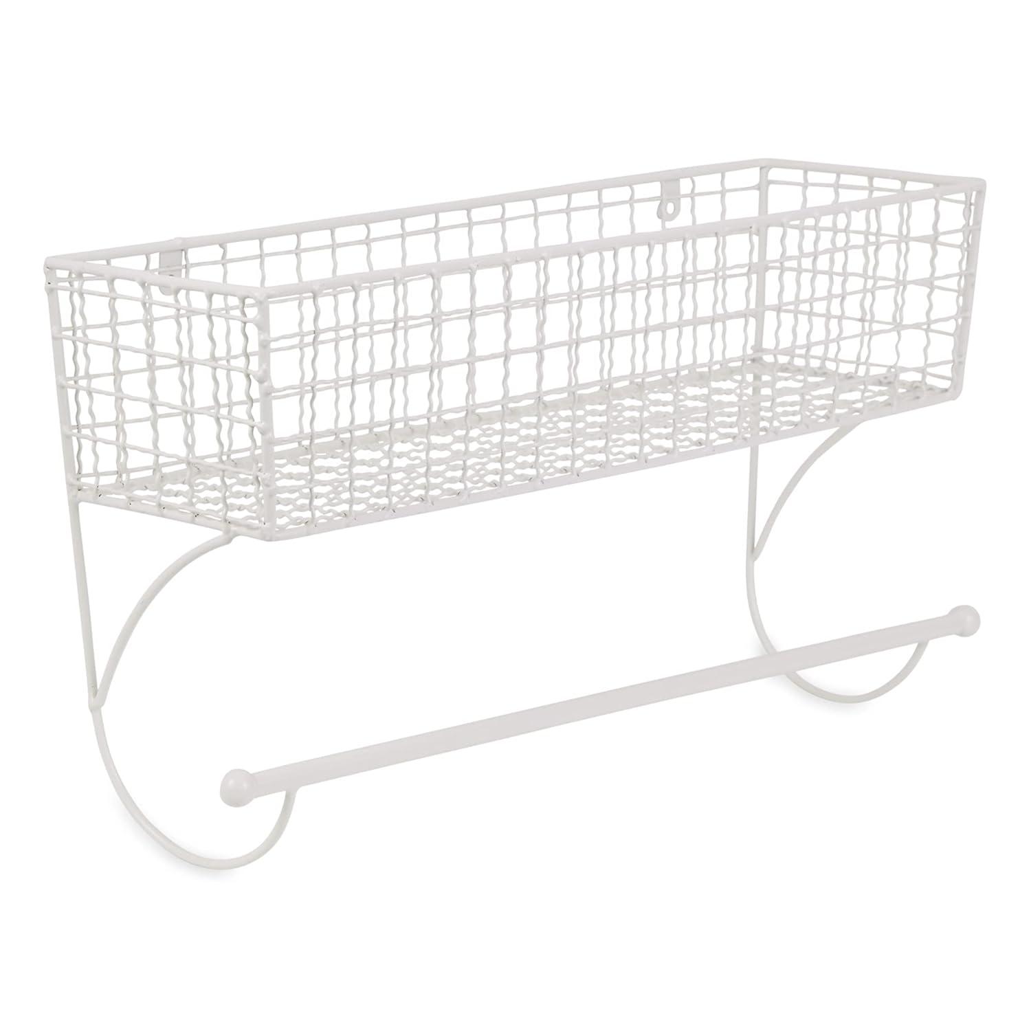 DII Rustic Farmhouse Bathroom Decor, Metal Storage, Large Towel Bar, Antique White