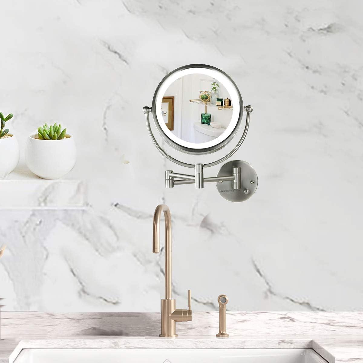 Ovente Wall Mounted Vanity Makeup Mirror 8.5 Inch with 7X Magnification and Natural LED Lights, Double-Sided with Hardwired Electrical Connection