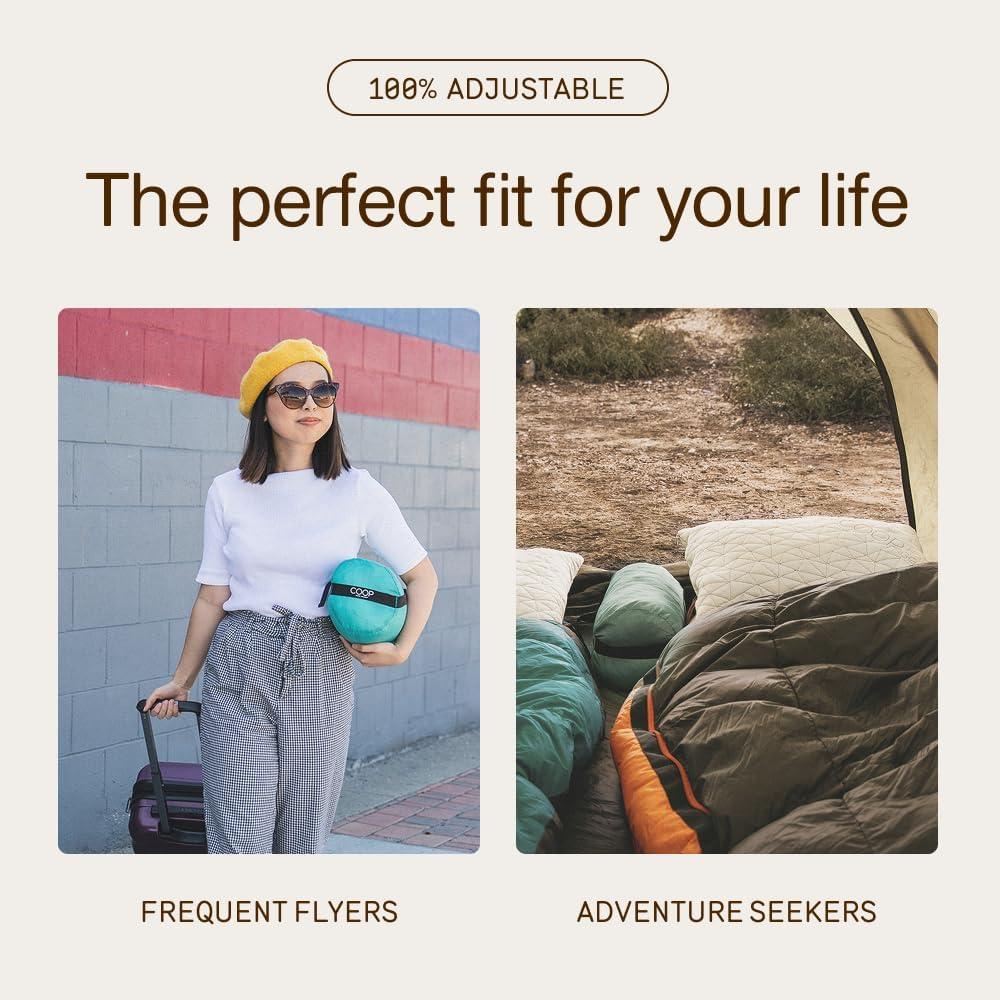 Coop Home Goods Adjustable Travel Pillow - 1 Camping Pillow and 1 Grey Pillowcase Bundle w/ Compressible Stuff Sack