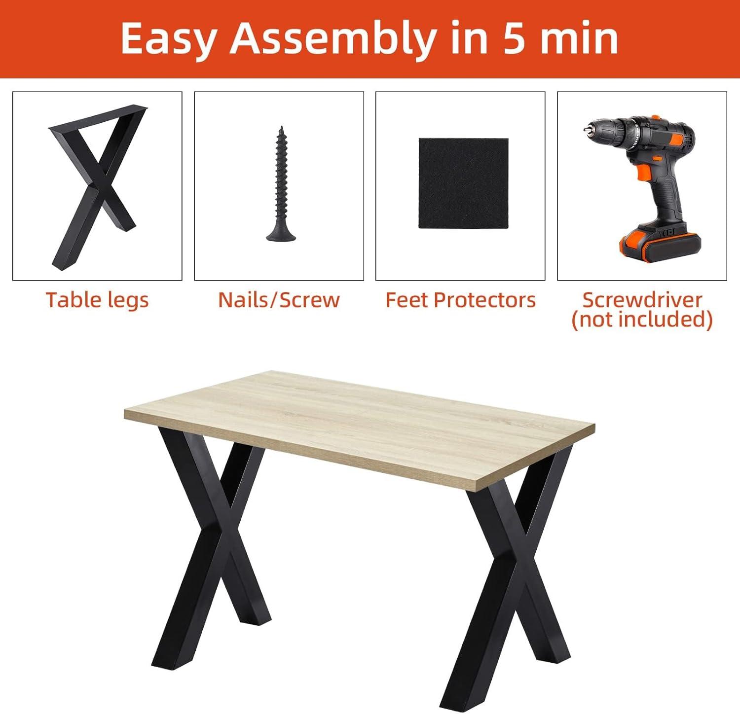 Black Steel X-Frame 28" Table Legs Set of 2