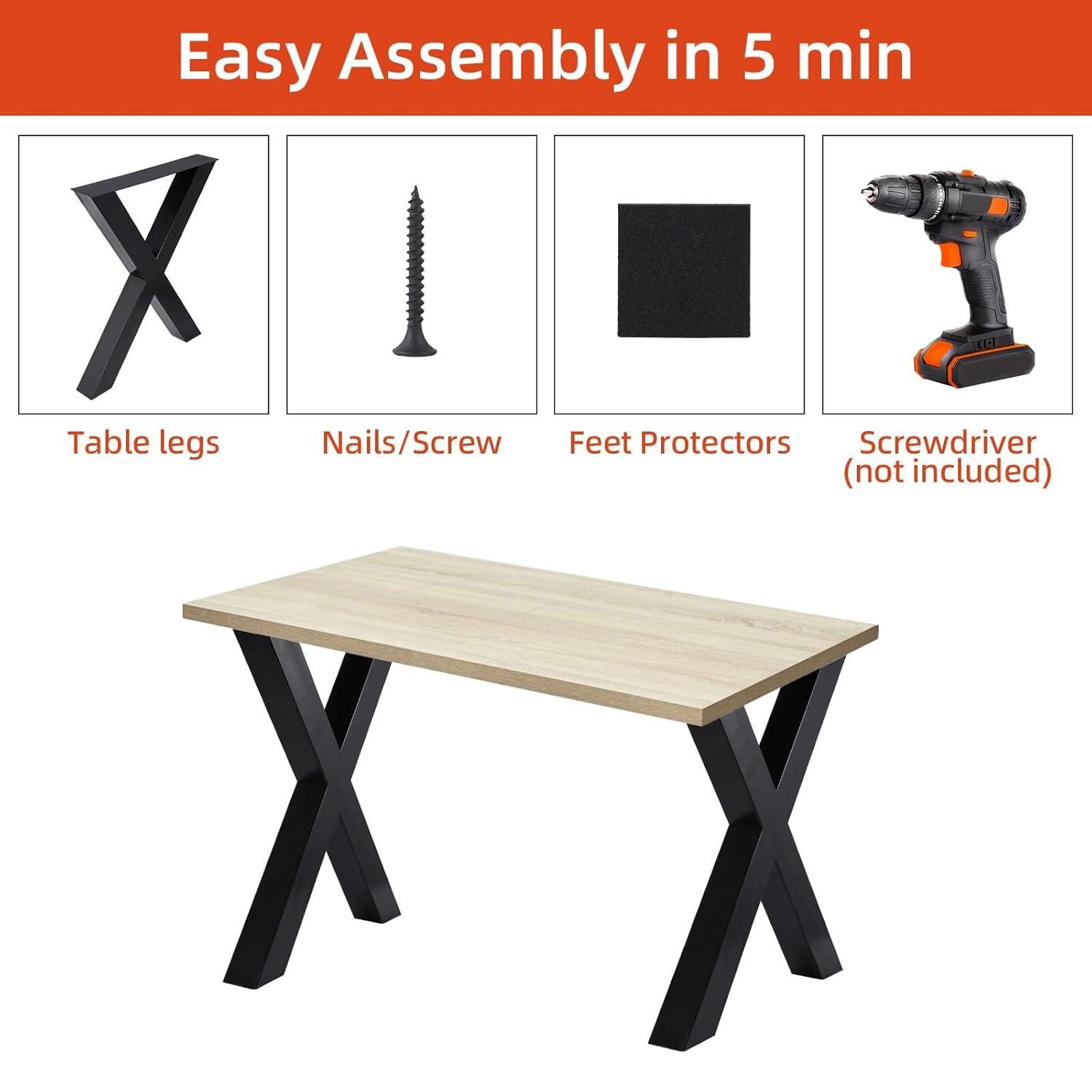 Black Steel X-Frame 28" Table Legs Set of 2