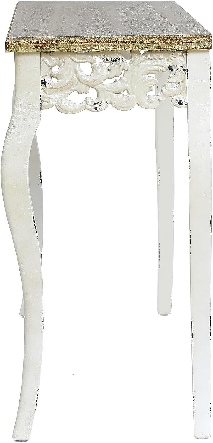 LuxenHome Victorian Off White and Natural Wood Console and Entry Table Off-White