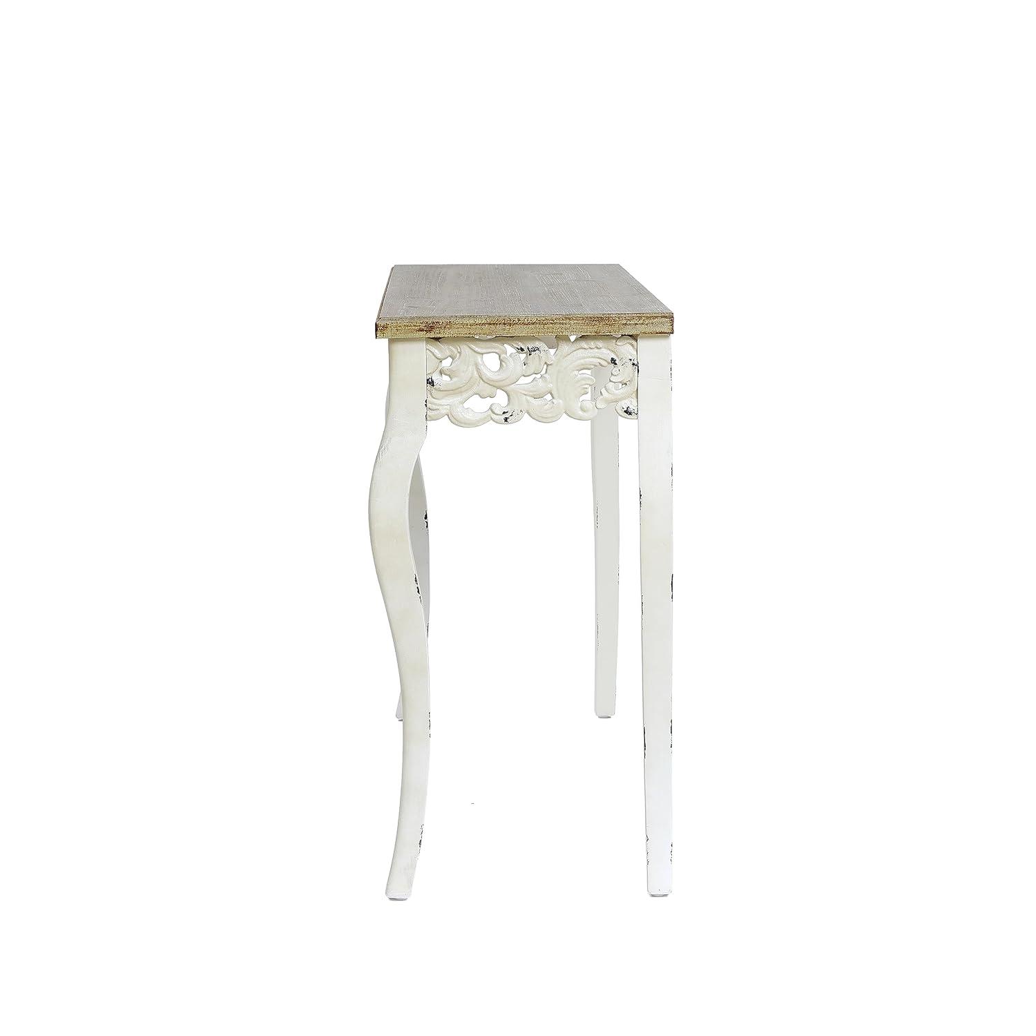 LuxenHome Victorian Off White and Natural Wood Console and Entry Table Off-White