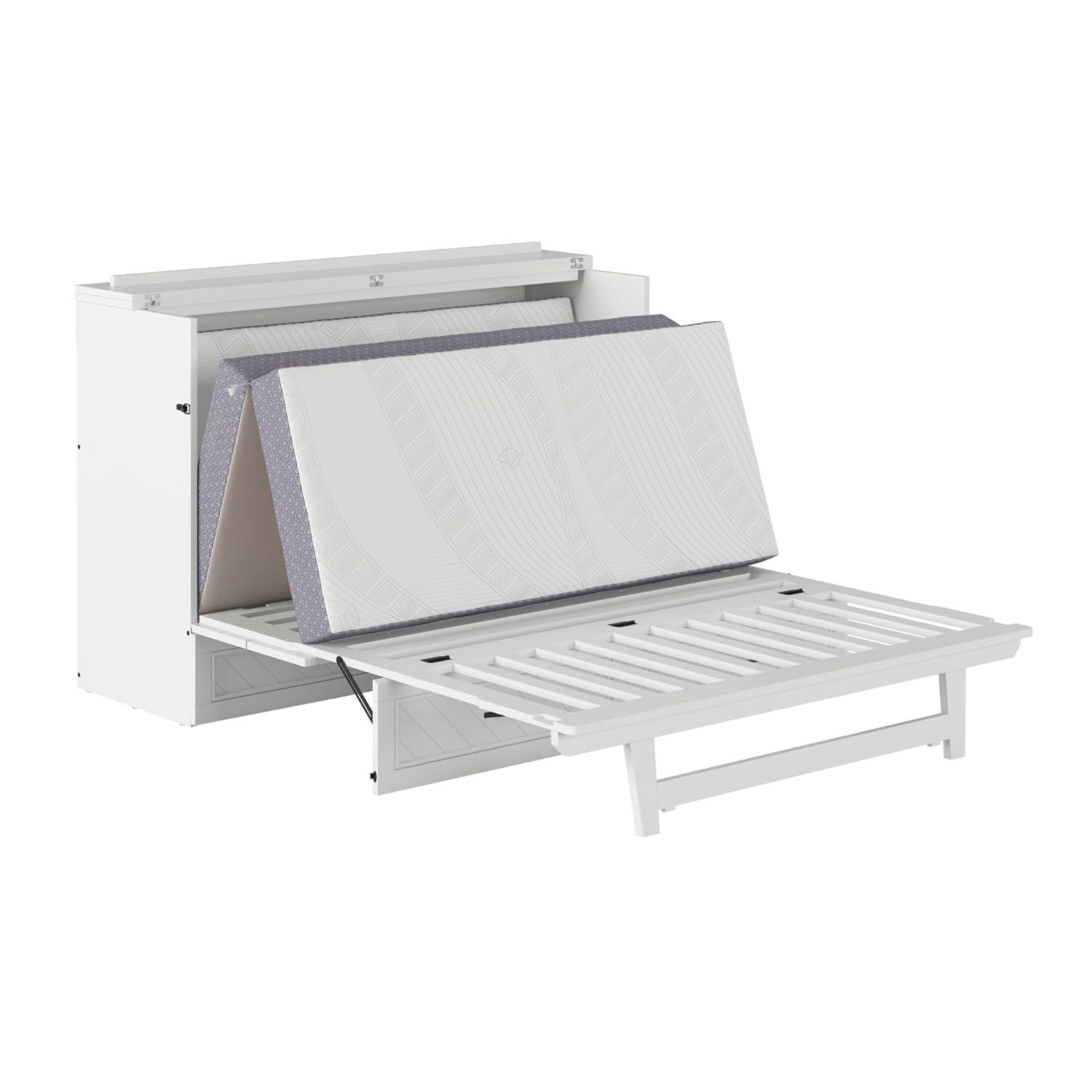 AFI Alpine Queen Wood Murphy Bed Chest with Mattress and Built-in Charger, White