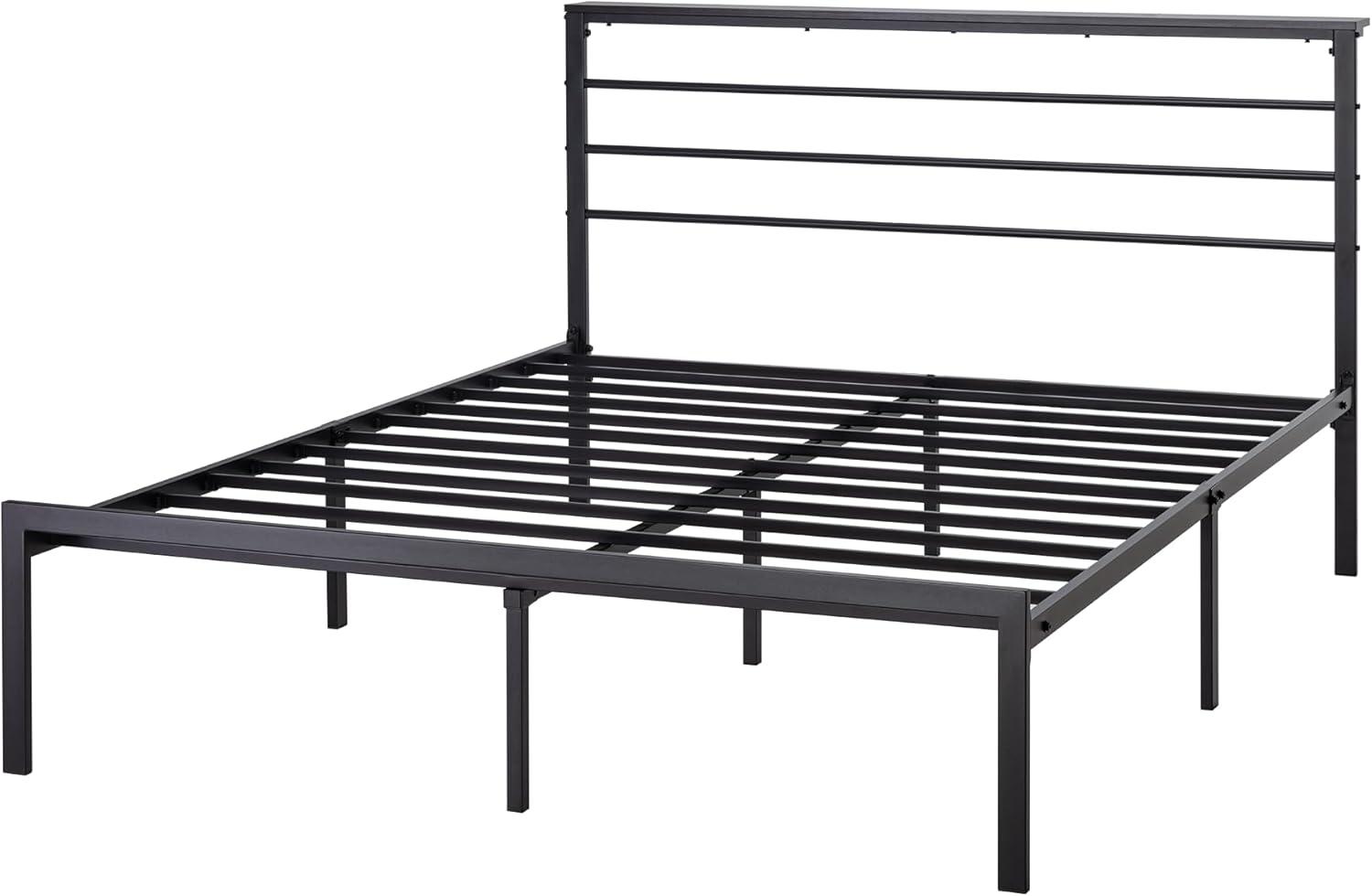 Killeryuki Queen Size Bed Frame with Headboard Shelf, Heavy Duty Platform Bed Frame with Strong Metal Foundation, No Box Spring Needed, Black