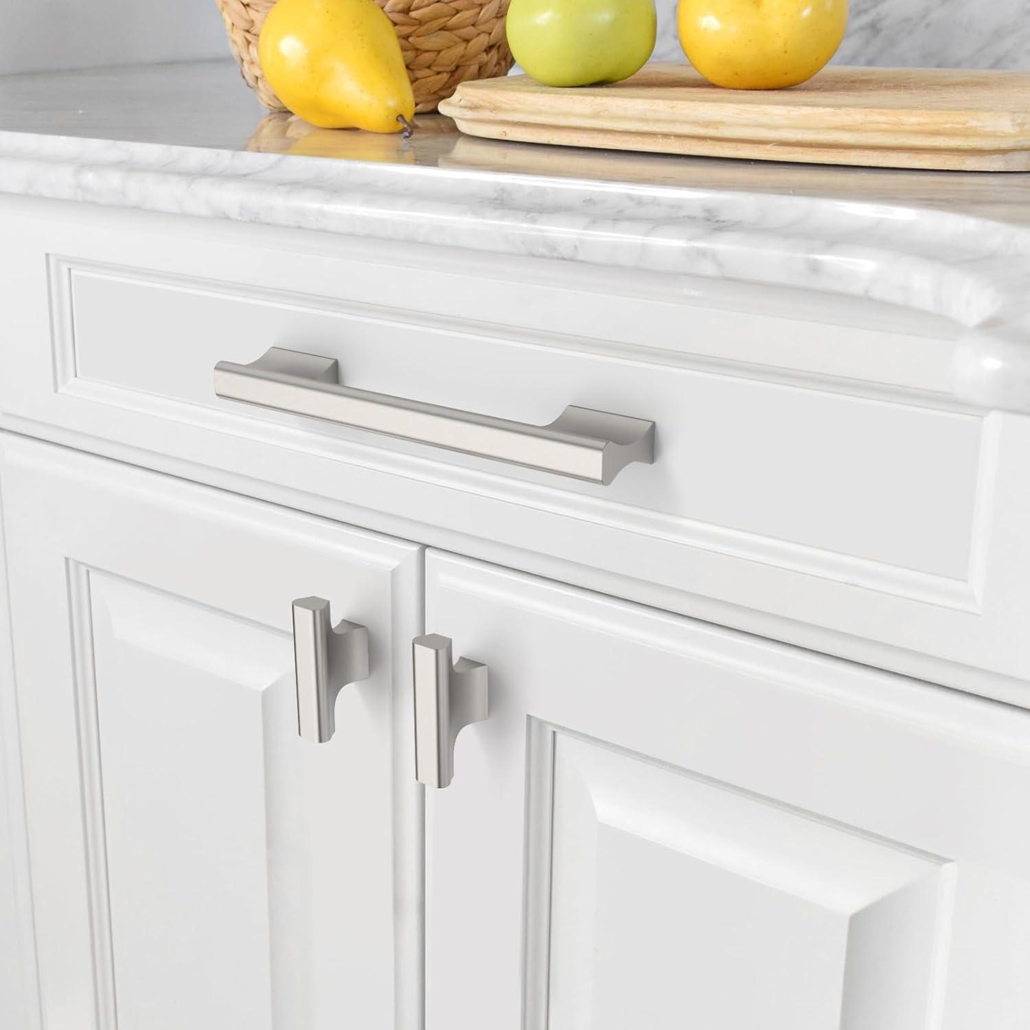 Amerdeco 10 Pack Brushed Satin Nickel Cabinet Pulls - 5 Inch(128MM) Hole Centers Kitchen Handles for Cabinets and Cupboards - ZH0060