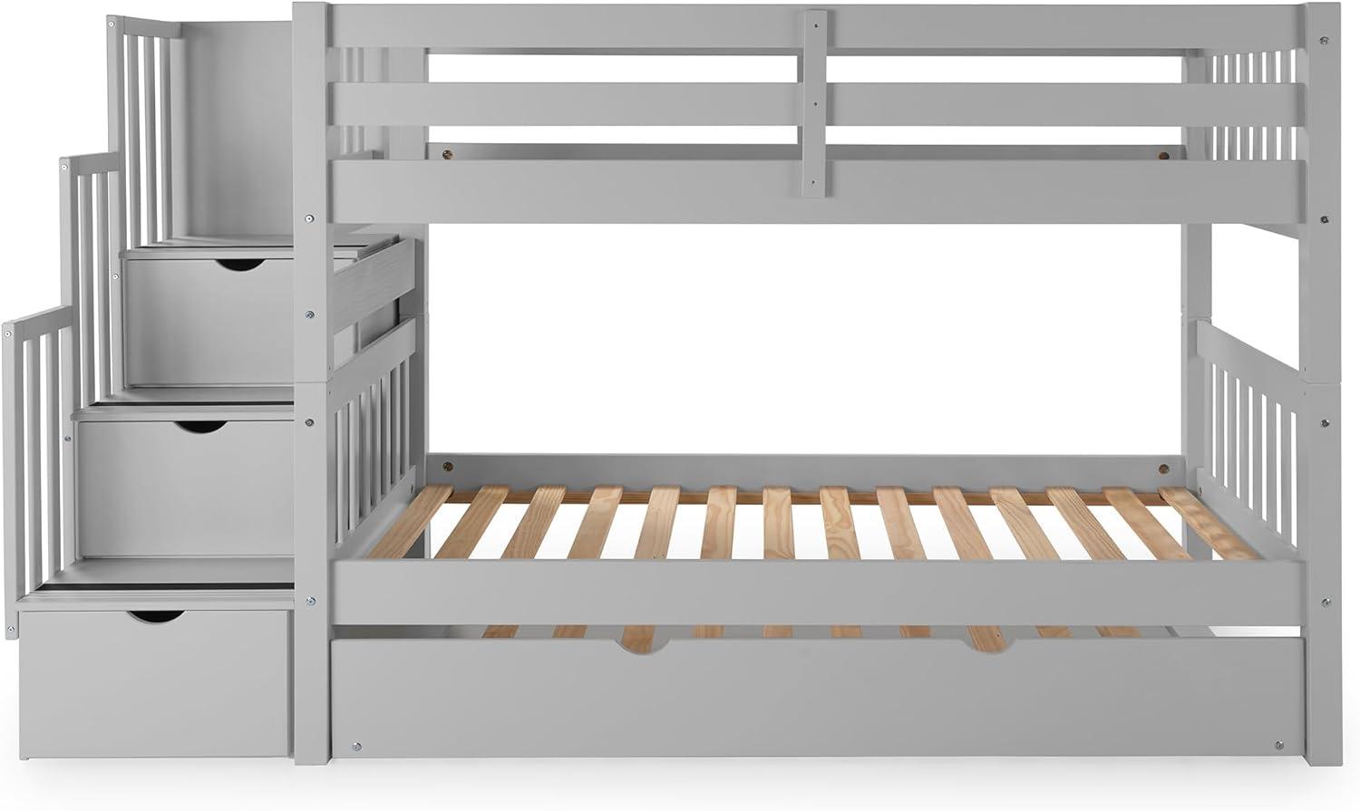 Bedz King Stairway Bunk Beds Twin over Twin with 3 Drawers in the Steps and 2 Under Bed Drawers, Dark Cherry