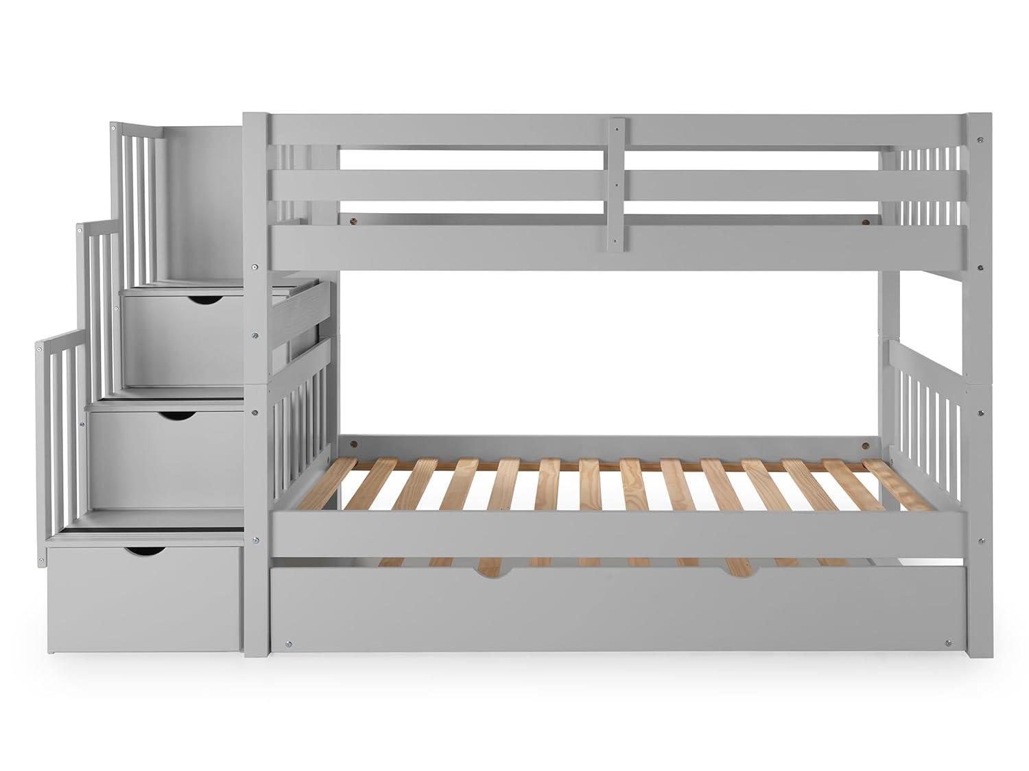 Bedz King Stairway Bunk Beds Twin over Twin with 3 Drawers in the Steps and 2 Under Bed Drawers, Dark Cherry