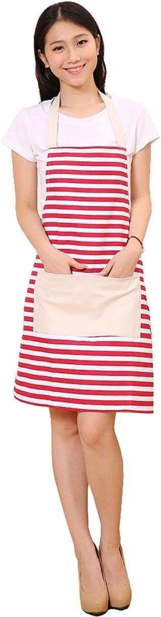 Hyzrz Canvas Kitchen Aprons with Pocket for Women Girls Chef Apron for Cooking Grill and Baking(Red Stripe)