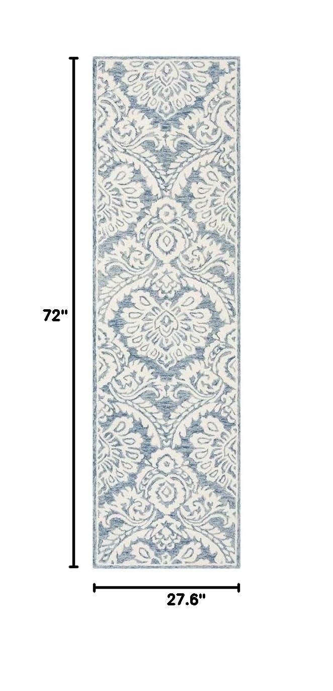 Blossom BLM106 Hand Tufted Indoor Runner Rug - Blue/Ivory - 2'3"x6' - Safavieh