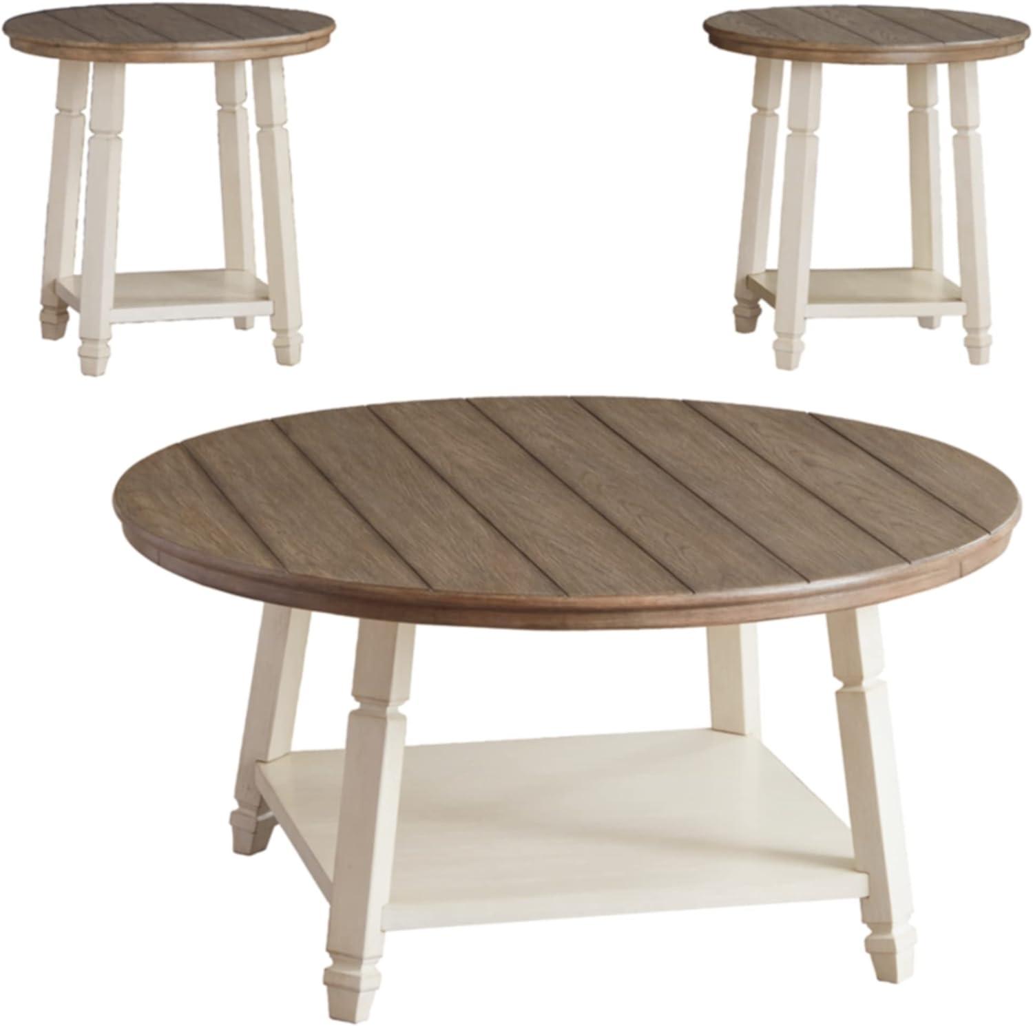 Antique White and Oak 3-Piece Round Accent Table Set