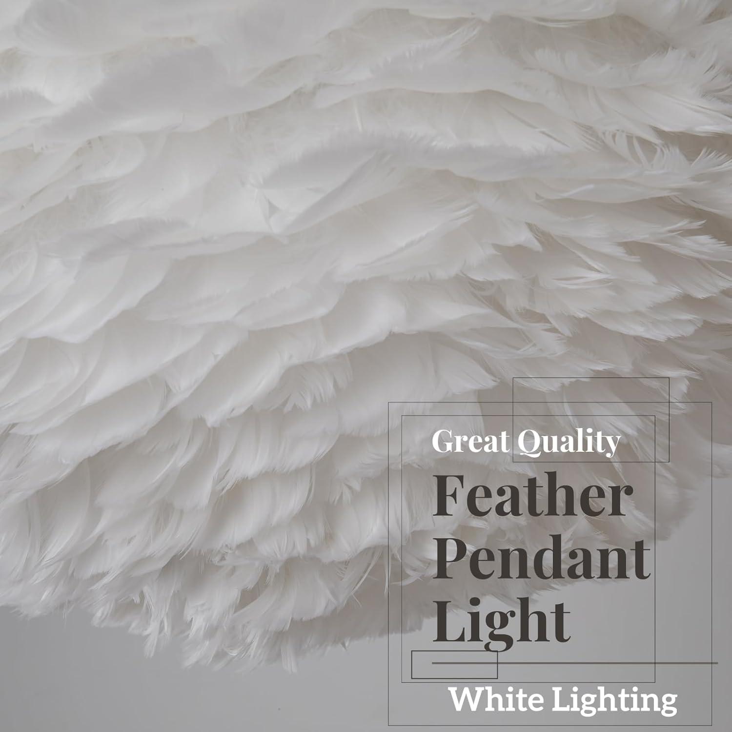JONATHAN Y Stork 19" Feather Metal Adjustable LED Pendant, White