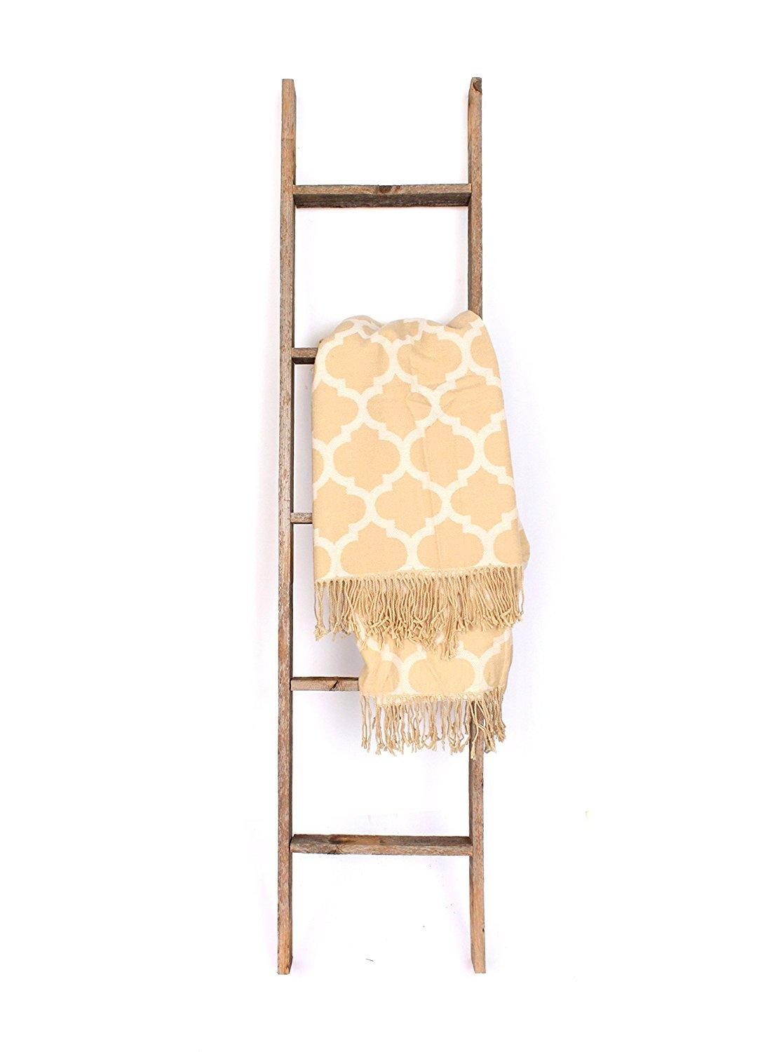 ONKER Rustic Farmhouse Blanket Ladder - Our 5 ft Ladder can be Mounted Horizontally or Vertically and is Crafted from 100% Recycled and Reclaimed Wood | No Assembly Required