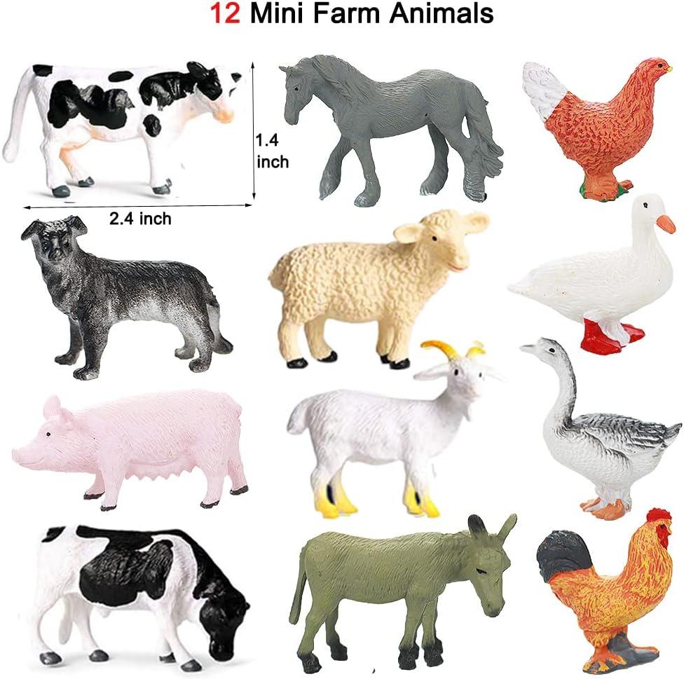 Realistic Plastic Farm Animal Figures Playset with Accessories