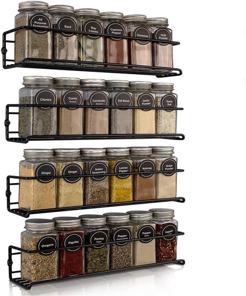 Spice Rack wall mounted 4 Pack, Space-Saving Spice Organizer for Spice Jars and Seasonings,Screw or Adhesive Hanging Spice Rack Organizer for Your Kitchen Cabinet,or Pantry Door