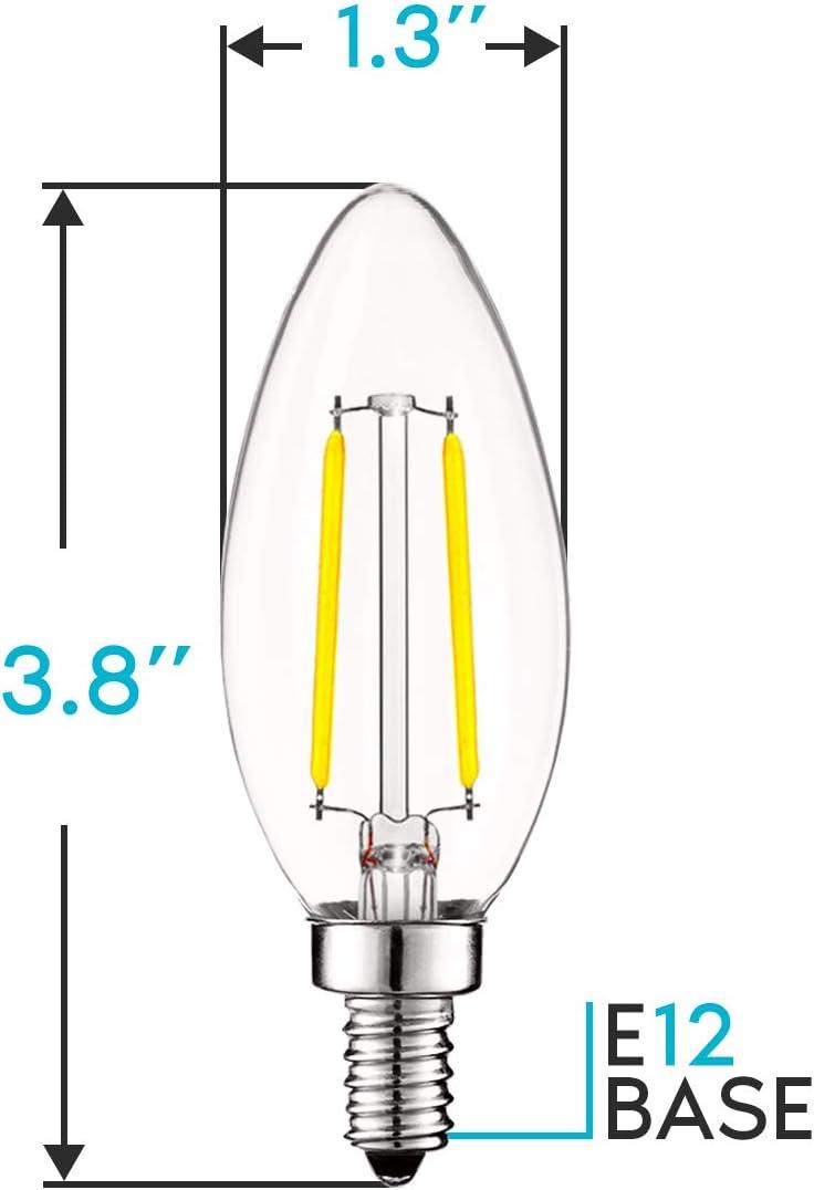 Luxrite 4W Vintage Candelabra LED Bulbs Dimmable, 400 Lumens, 40W Equivalent, Clear Glass, E12 Base (16 Pack) 5000K (Bright White)