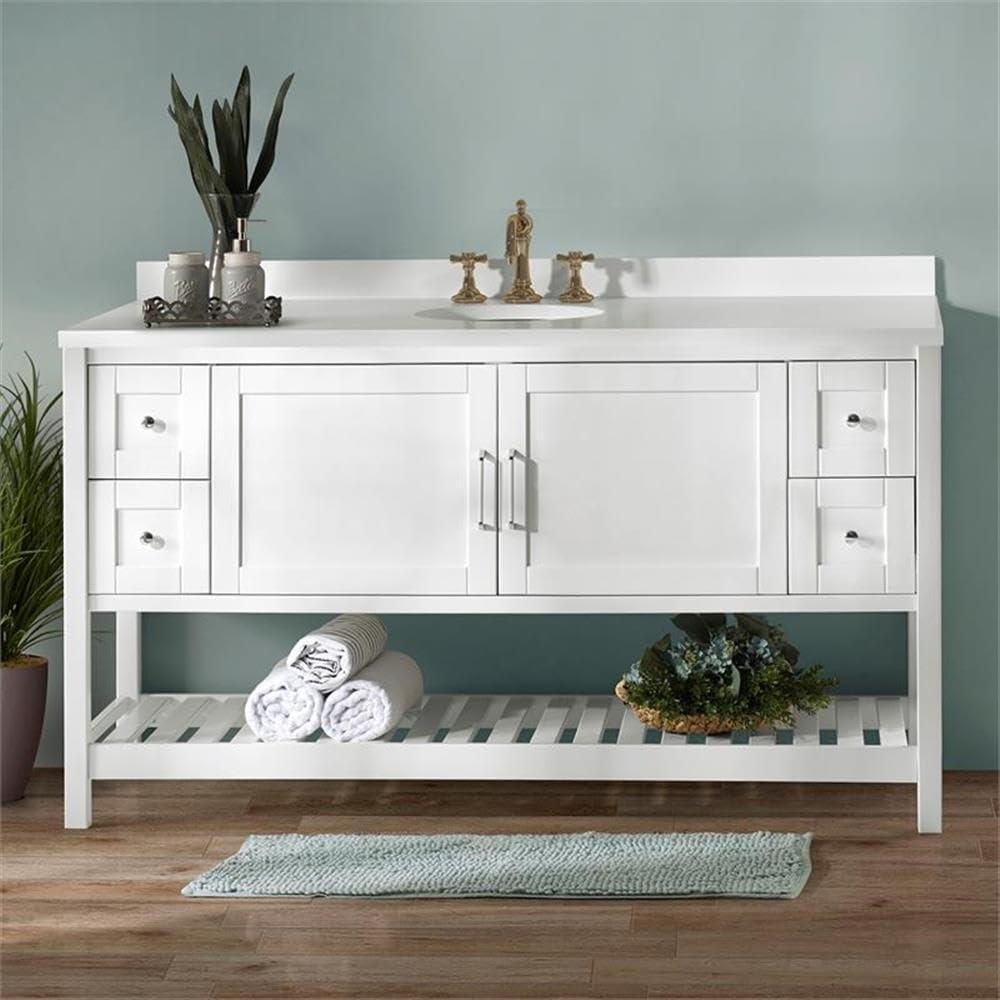 Alaterre Furniture Bennet 60"W White Wood Vanity Cabinet Only