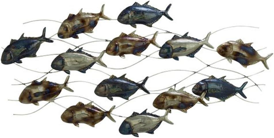 DecMode Blue Metal Indoor Outdoor Fish Wall Decor with Silver and Bronze Accents