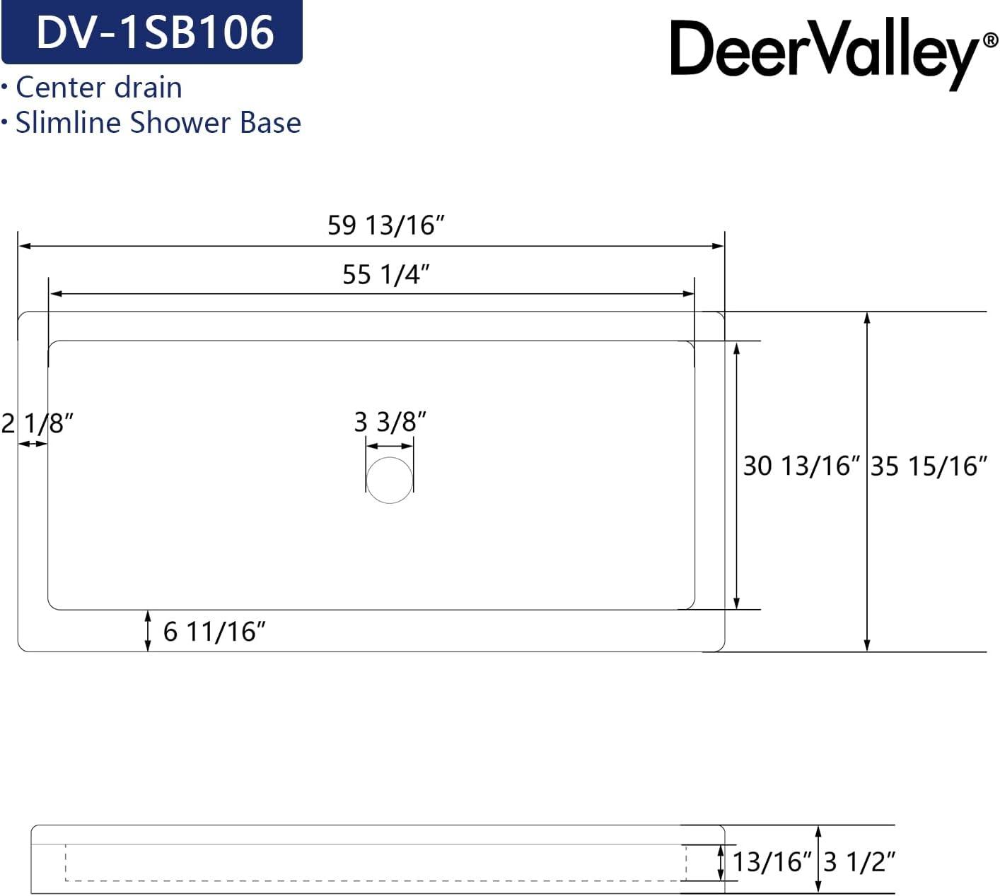 60'' White Acrylic Shower Base with Non-slip Design