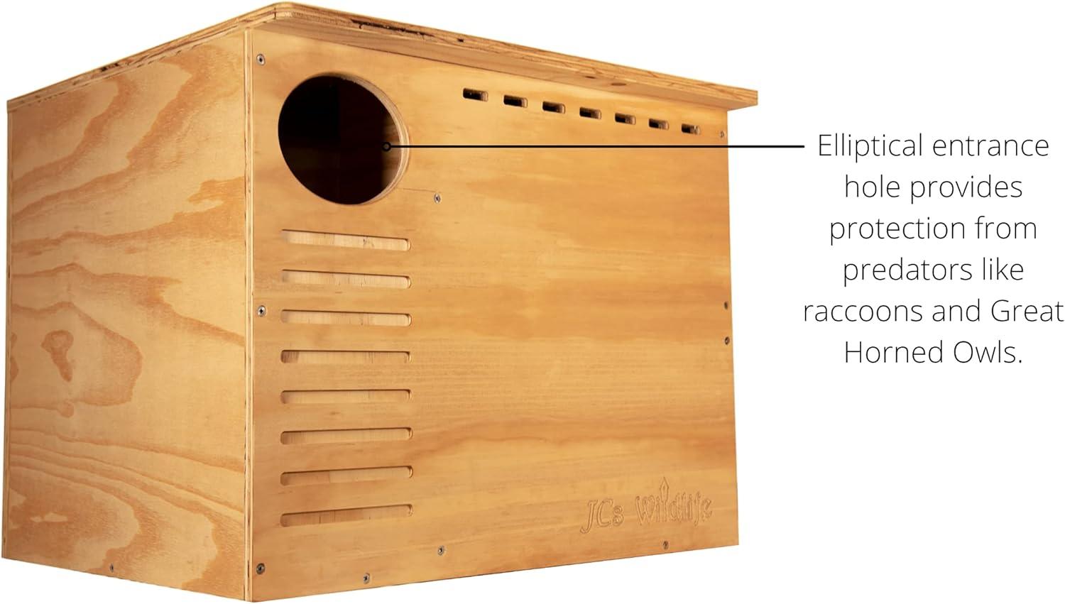 JCs Wildlife Barn Owl Nesting Box Large House Crafted in USA - Exterior Grade Treated Plywood - Mounting Hardware and Pine Shavings Included -