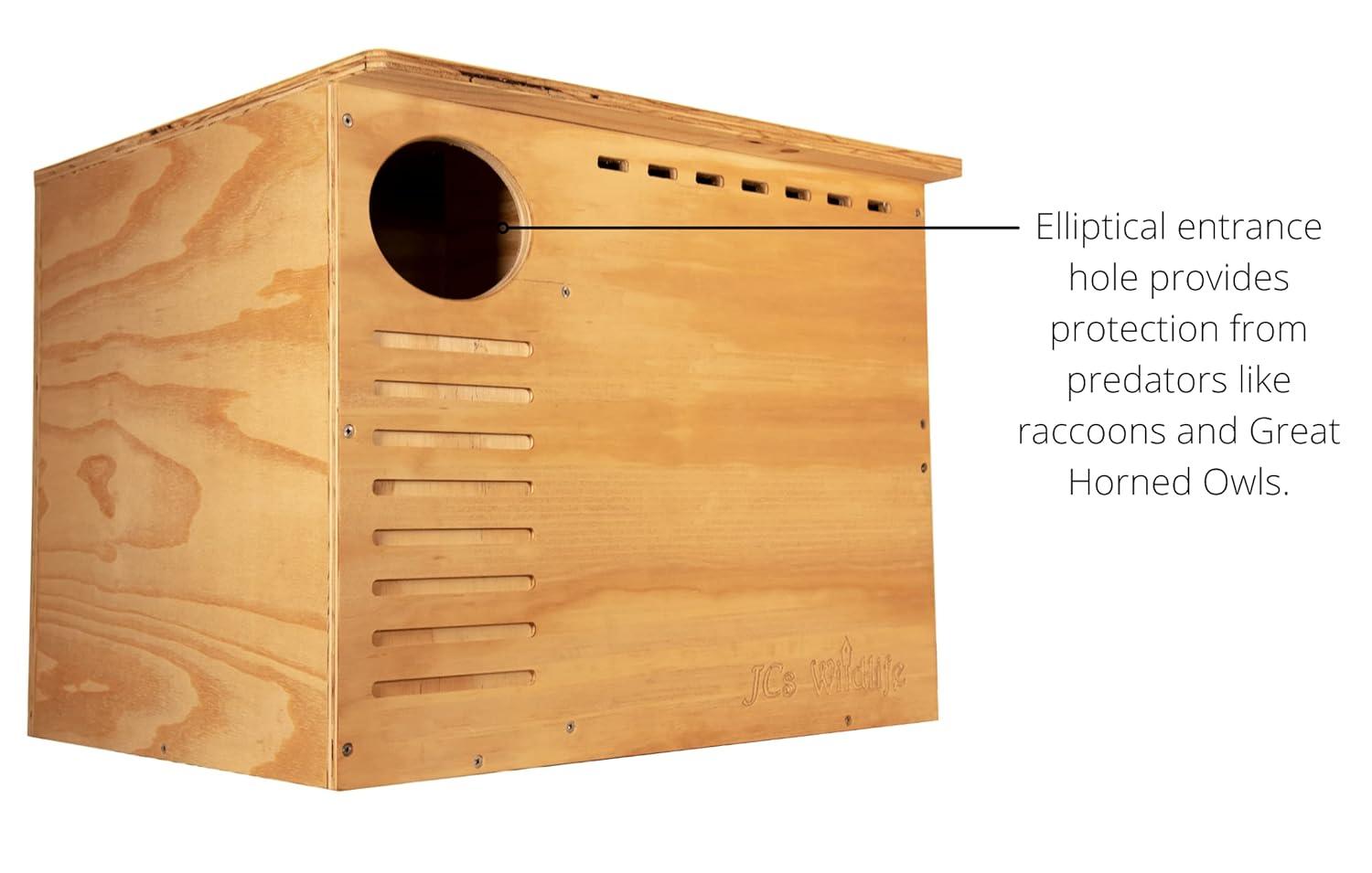 JCs Wildlife Barn Owl Nesting Box Large House Crafted in USA - Exterior Grade Treated Plywood - Mounting Hardware and Pine Shavings Included -