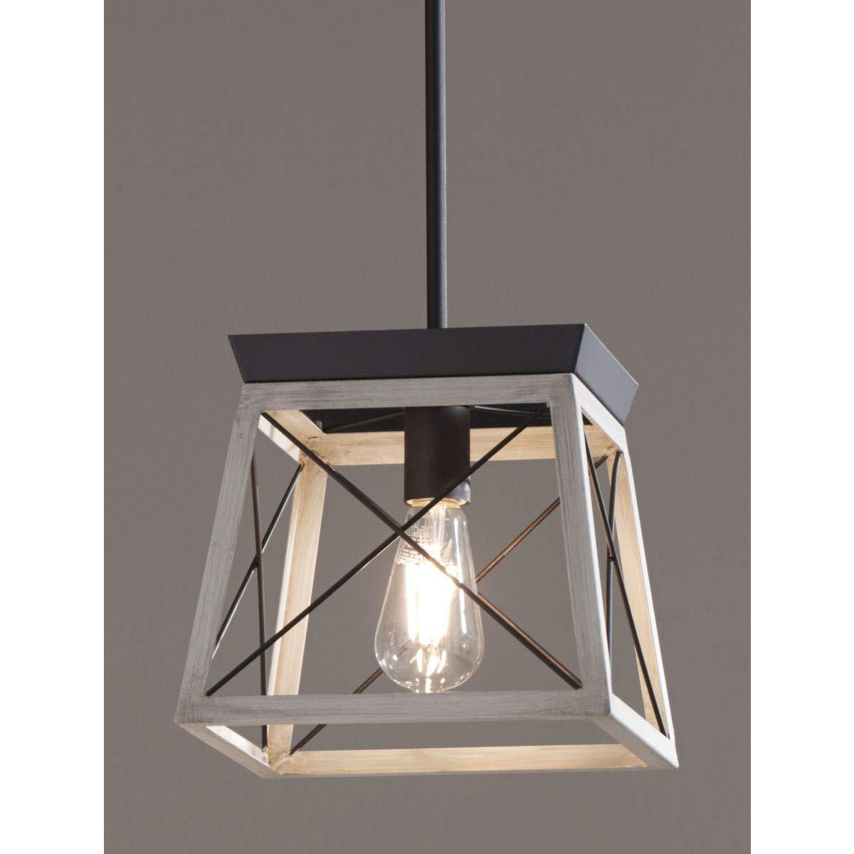Progress Lighting Briarwood 1-Light Mini-Pendant, Steel, Graphite Finish, Faux-Painted Wood Enclosure