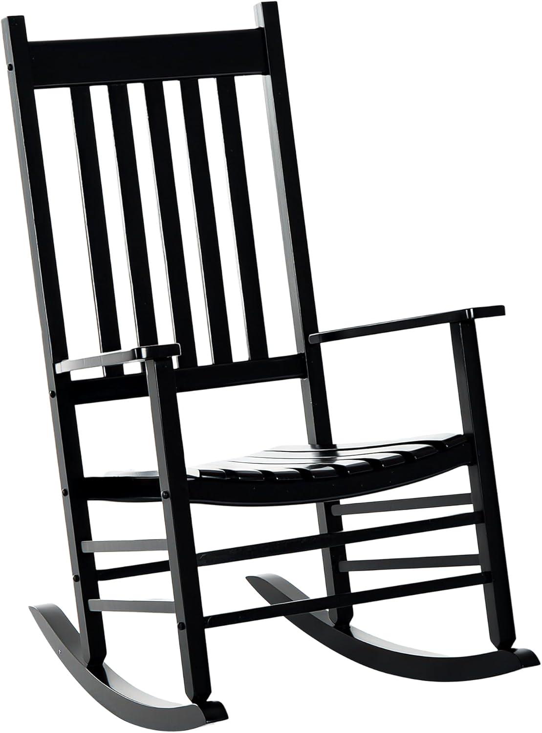 Outsunny Outdoor Rocking Chair, Wooden Rustic High Back All Weather Rocker, Slatted for Indoor, Backyard & Patio, Natural
