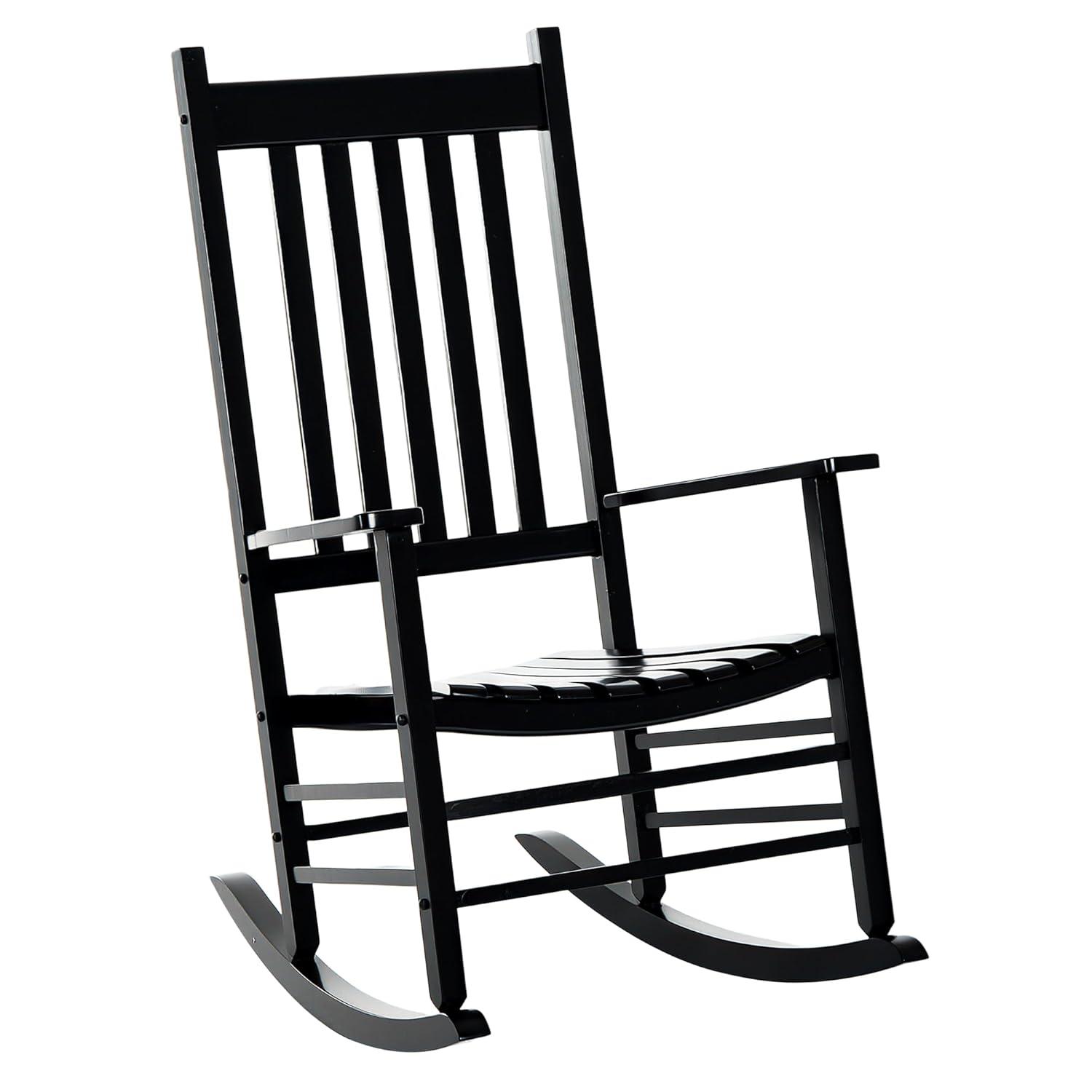 Outsunny Outdoor Rocking Chair, Wooden Rustic High Back All Weather Rocker, Slatted for Indoor, Backyard & Patio, Natural